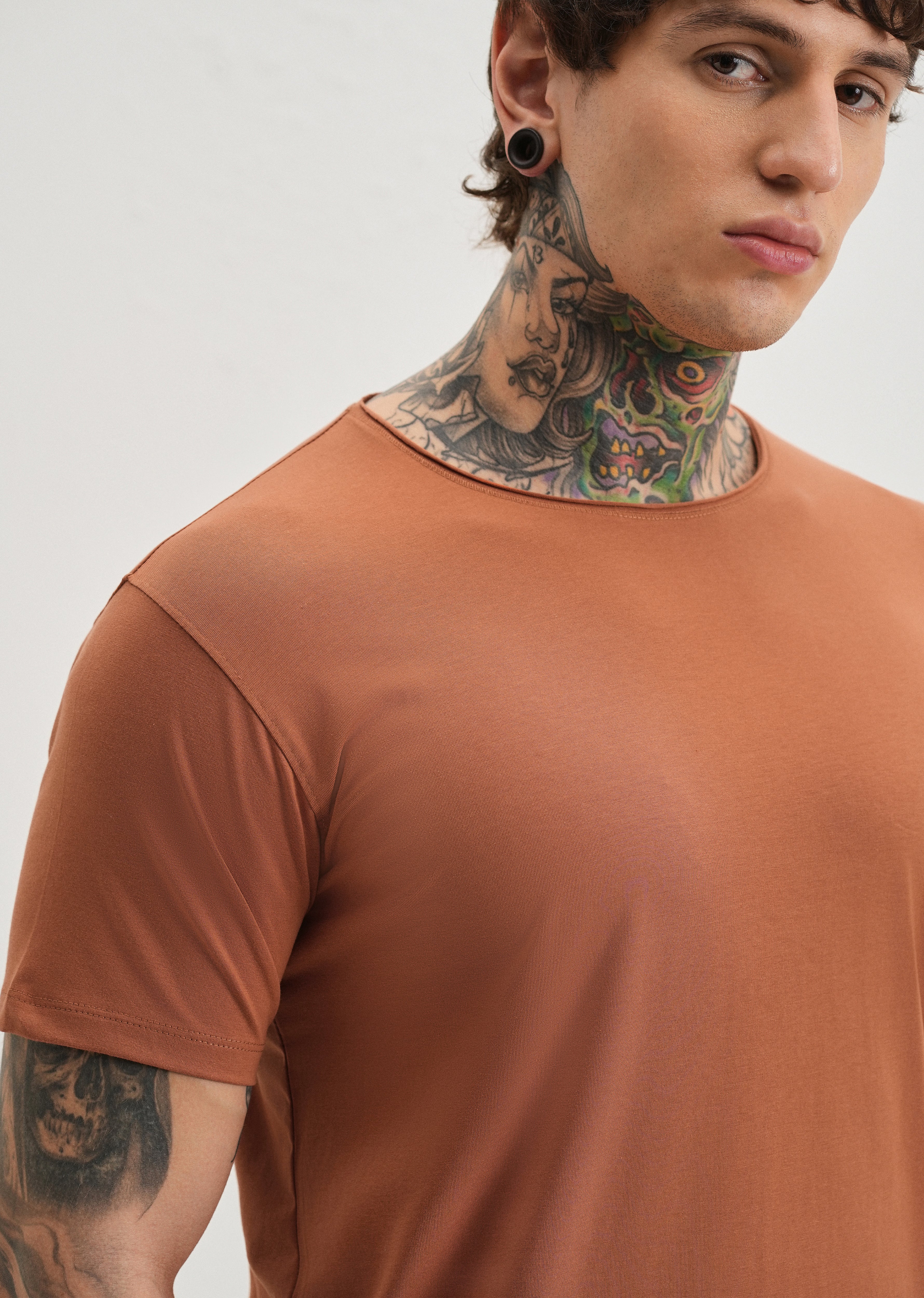 Orange Plain Round Neck T-shirt - Image 5