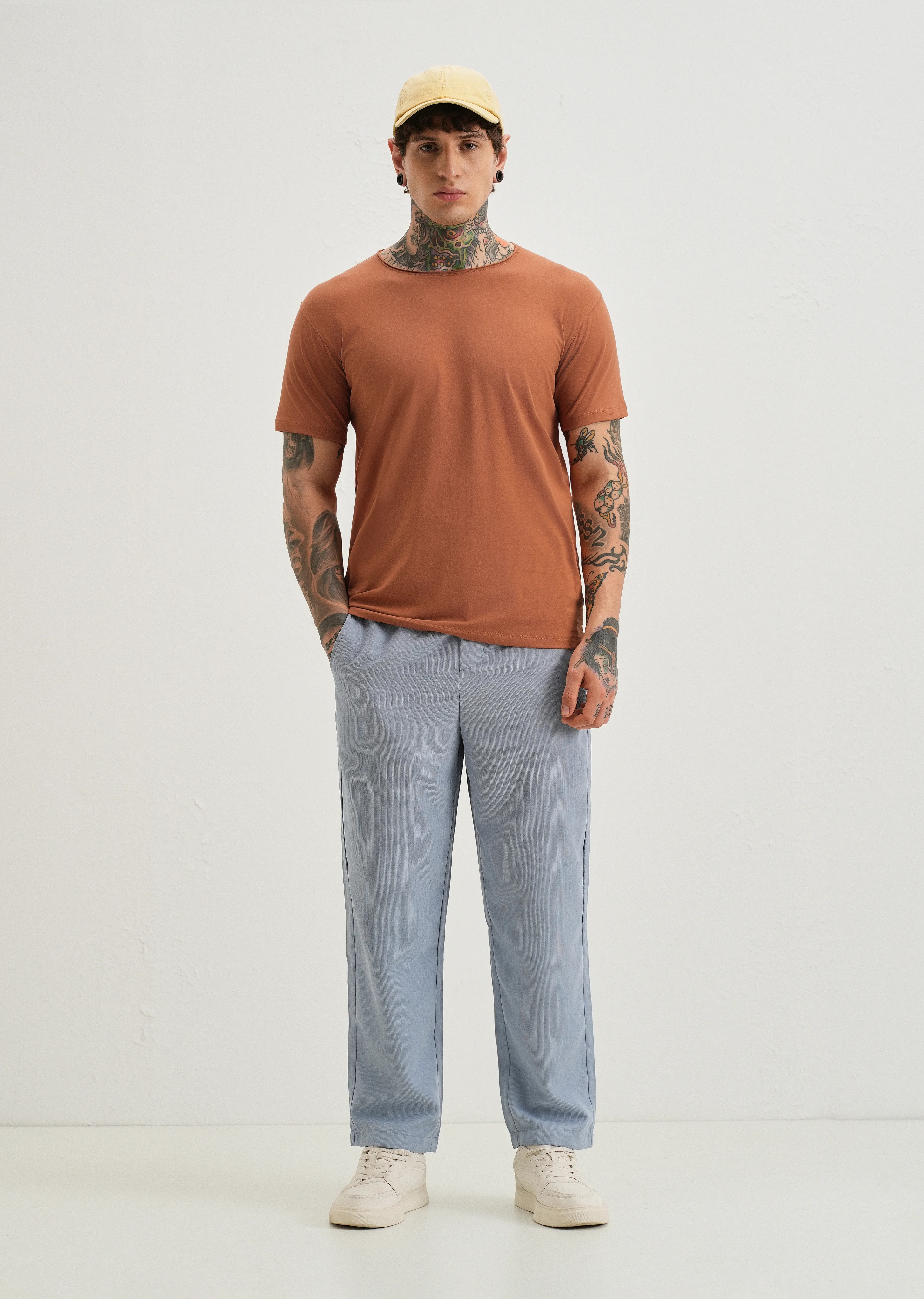Orange Plain Round Neck T-shirt - Image 6