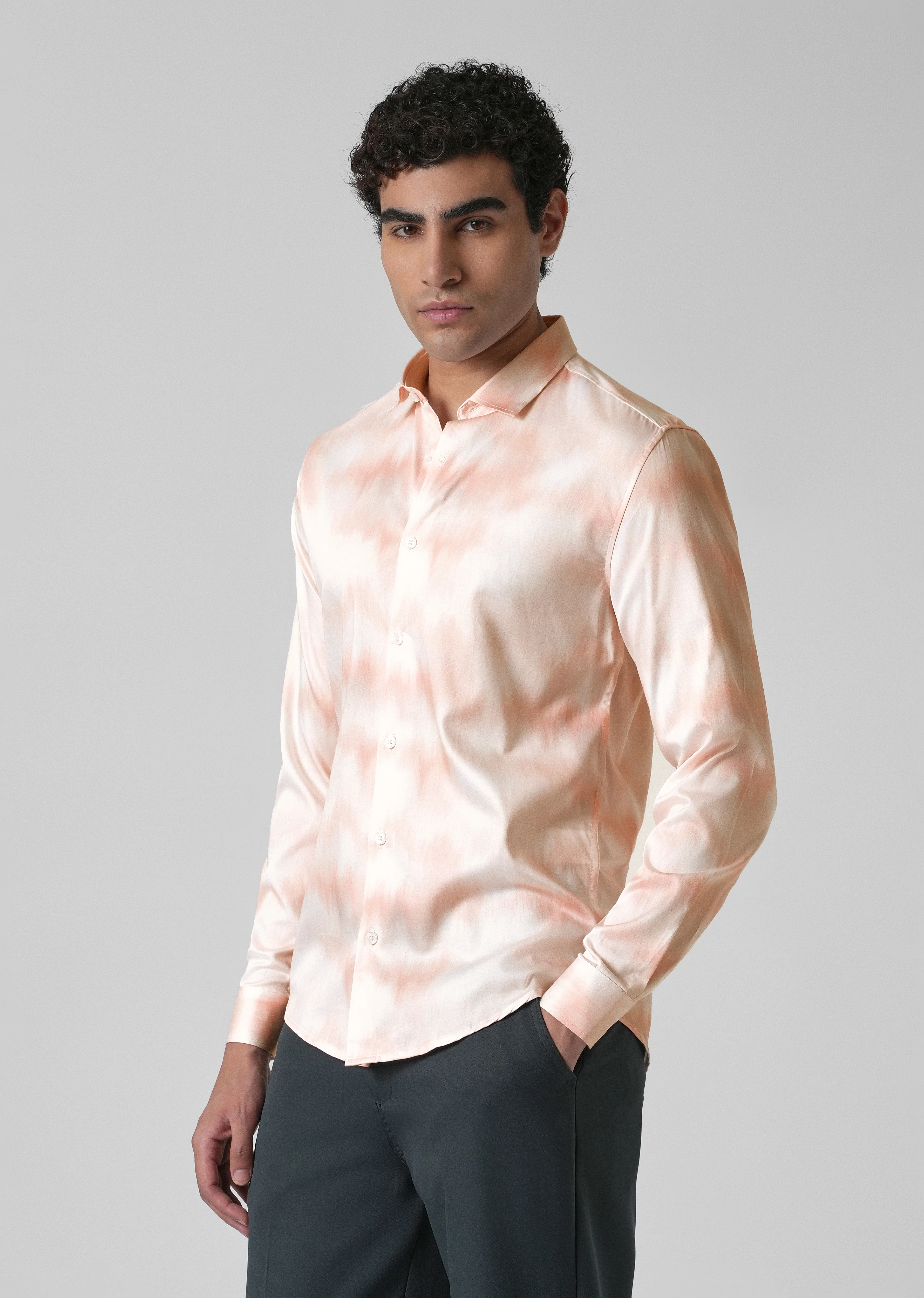 Orange Soft Hued Printed Shirt - Image 5