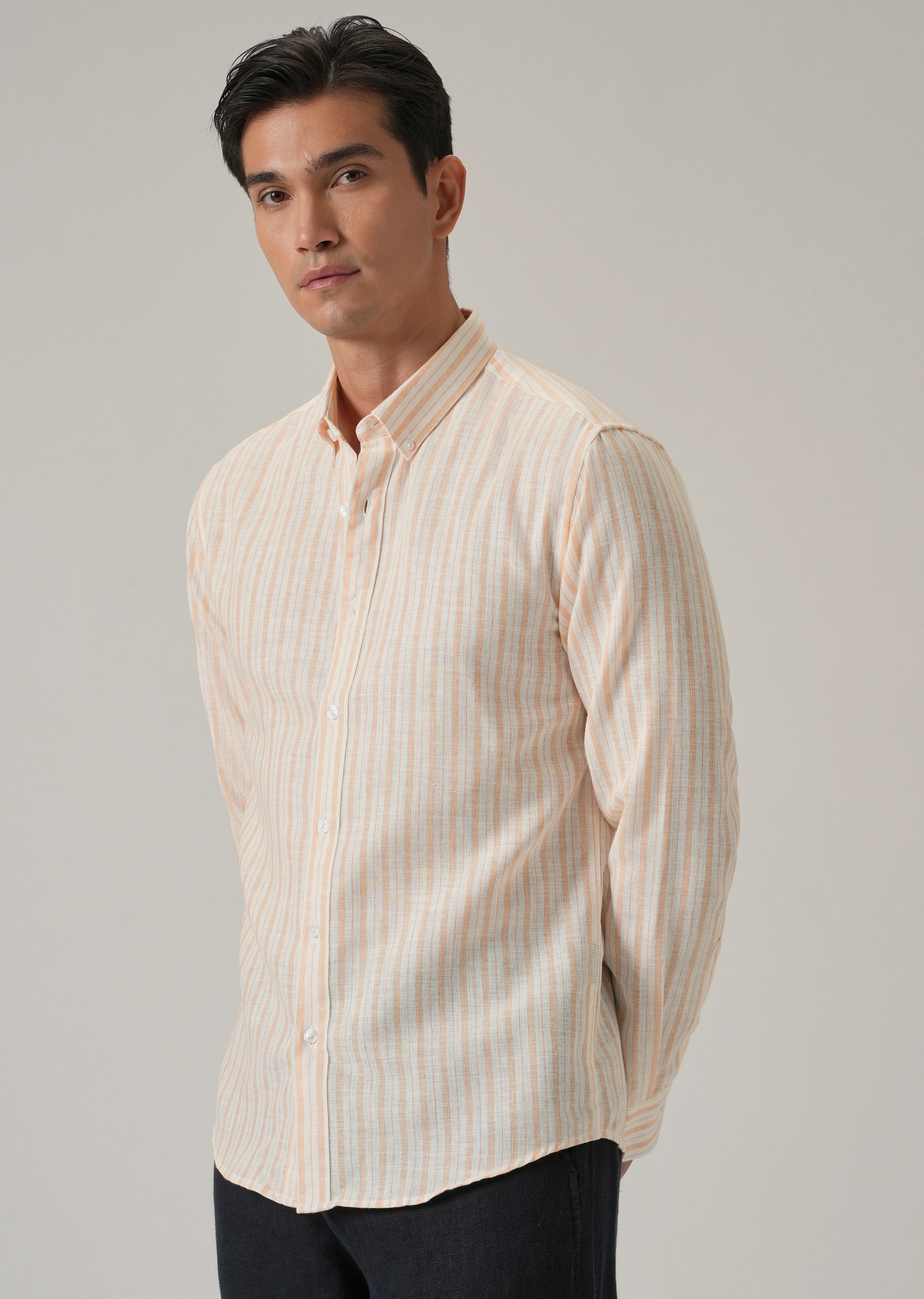 Orange Stripe Linen Shirt - Image 4