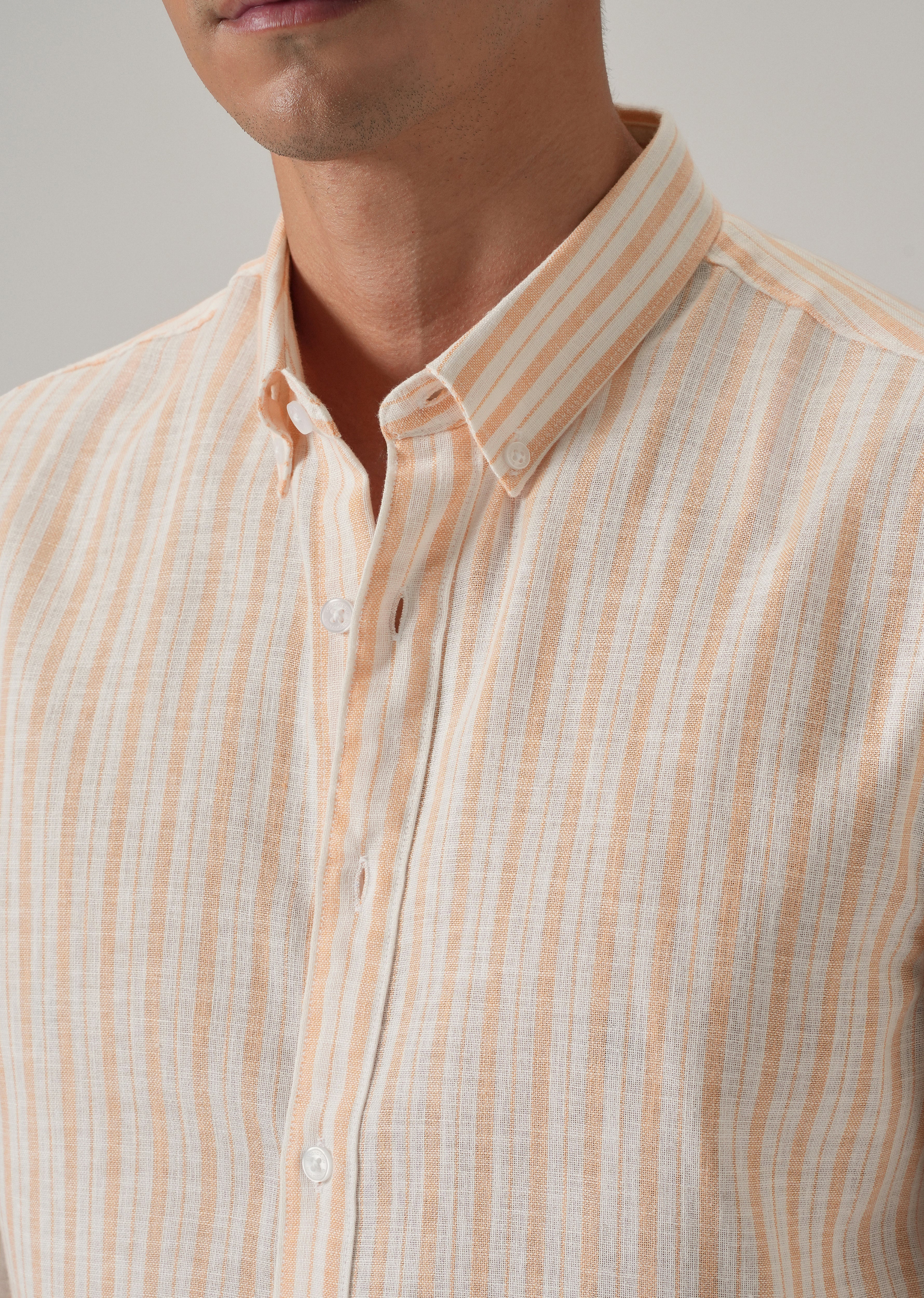 Orange Stripe Linen Shirt - Image 5