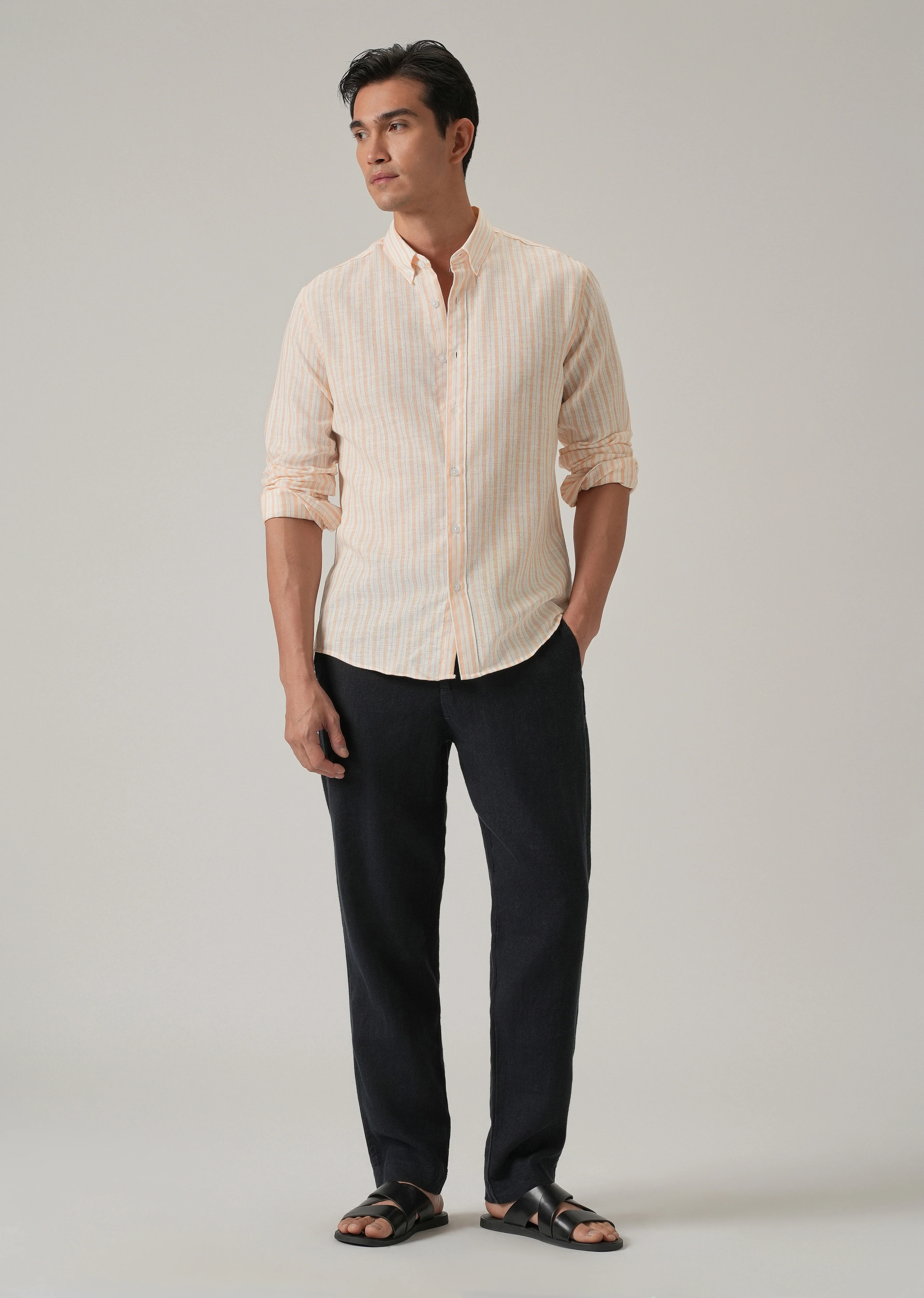 Orange Stripe Linen Shirt - Image 6