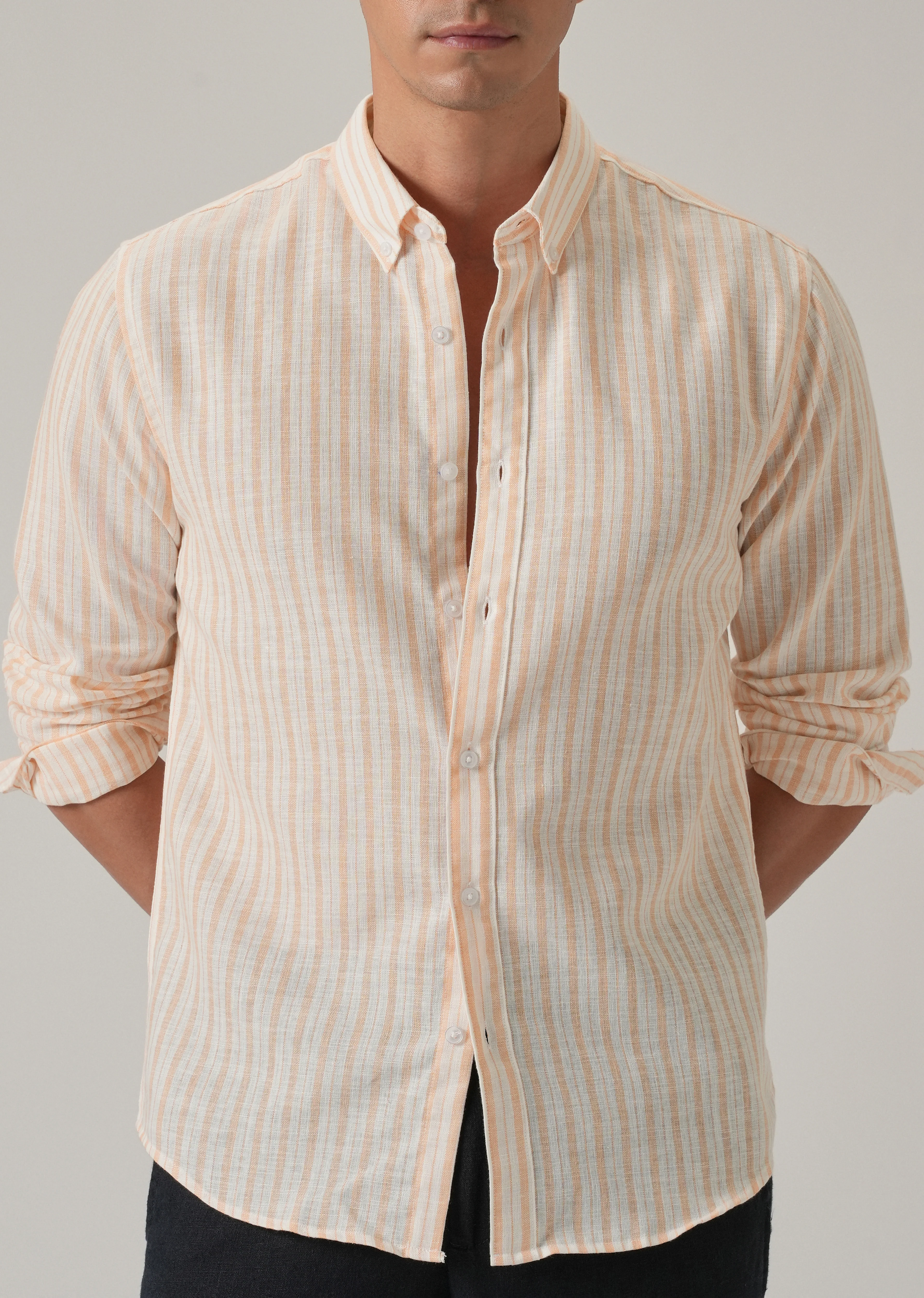 Orange Stripe Linen Shirt - Image 7