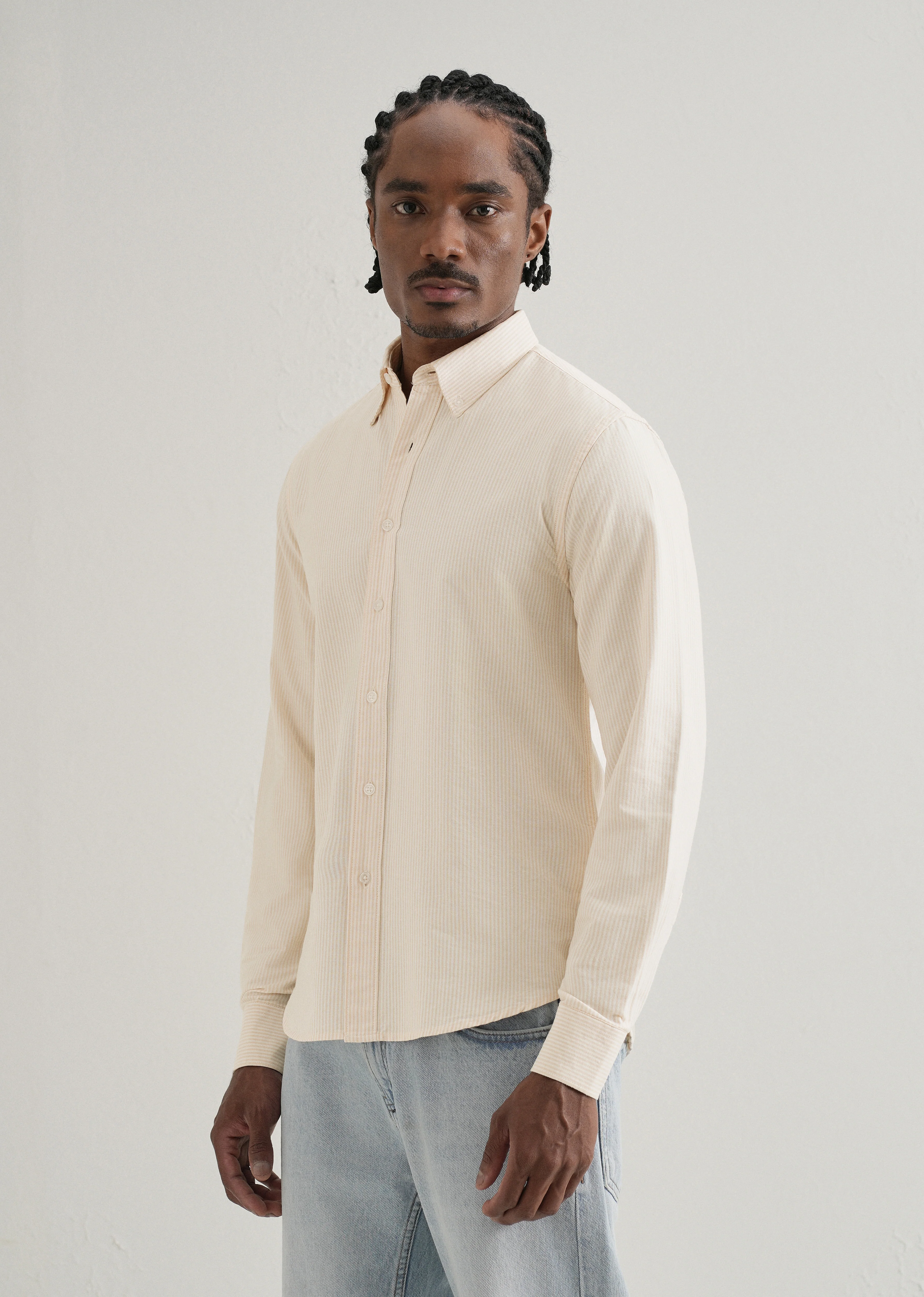 Orange Vertical Striped Cotton Shirt - Image 5