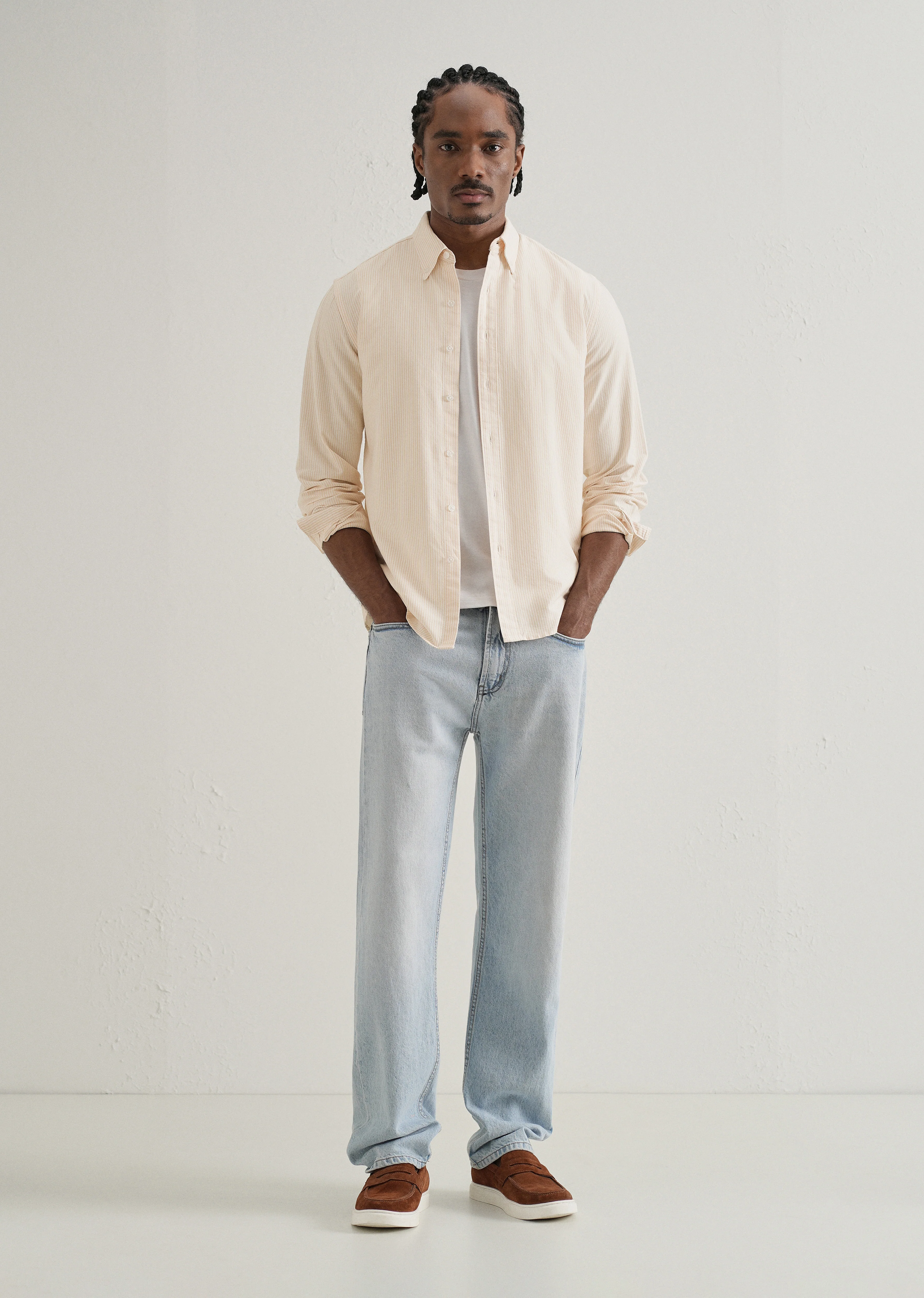 Orange Vertical Striped Cotton Shirt - Image 6