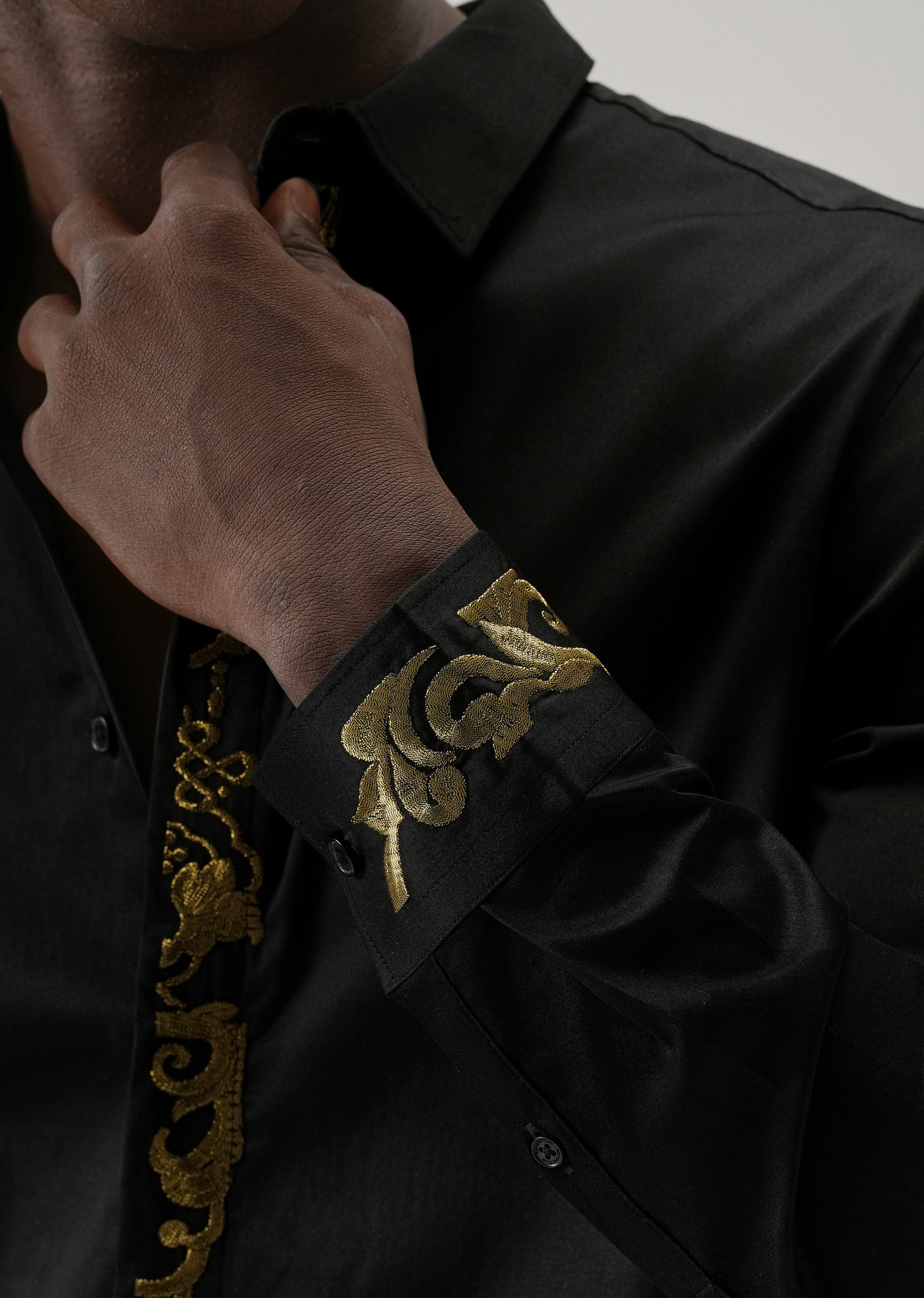Ornate Embroidered Panel Black Designer Shirt - Image 5