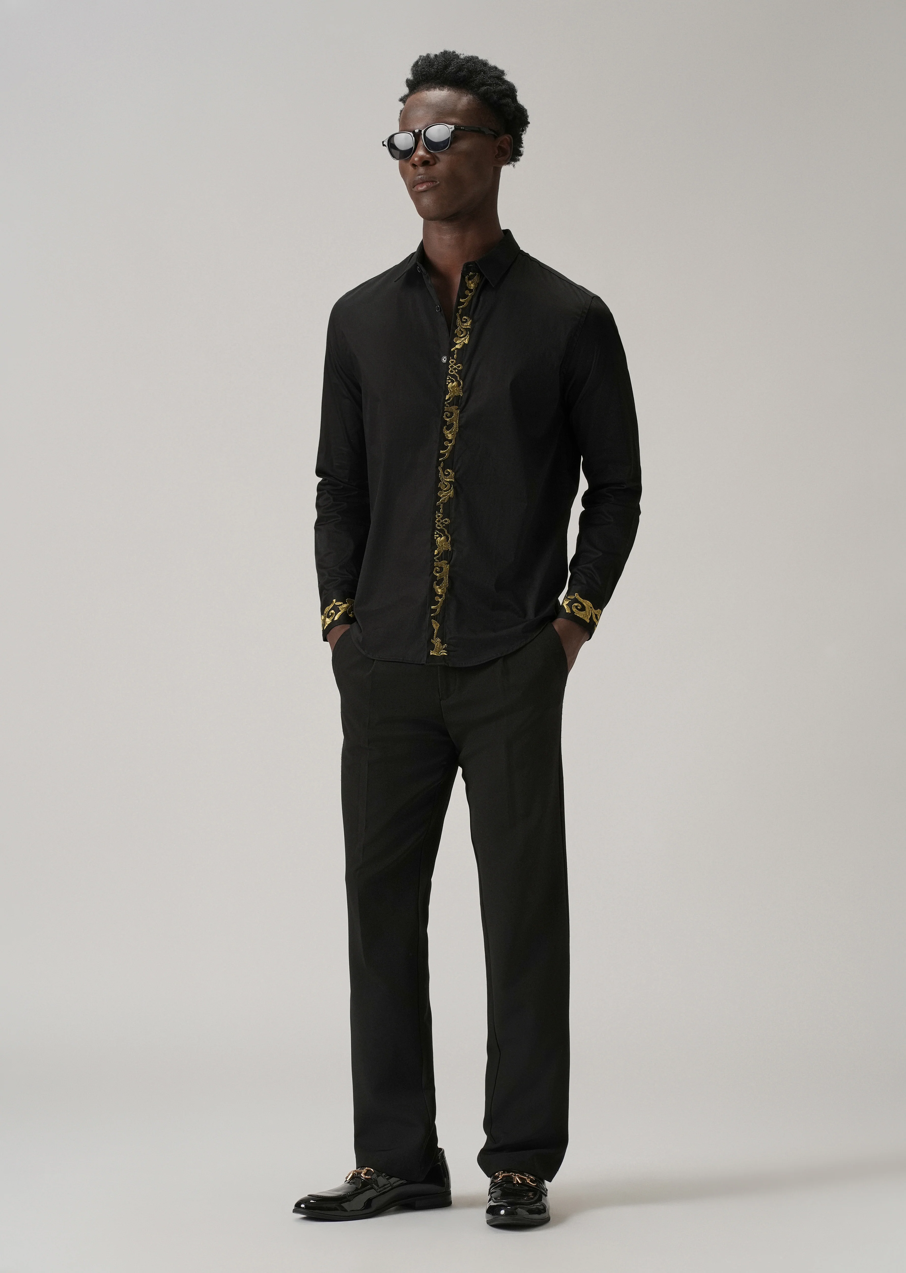 Ornate Embroidered Panel Black Designer Shirt - Image 6
