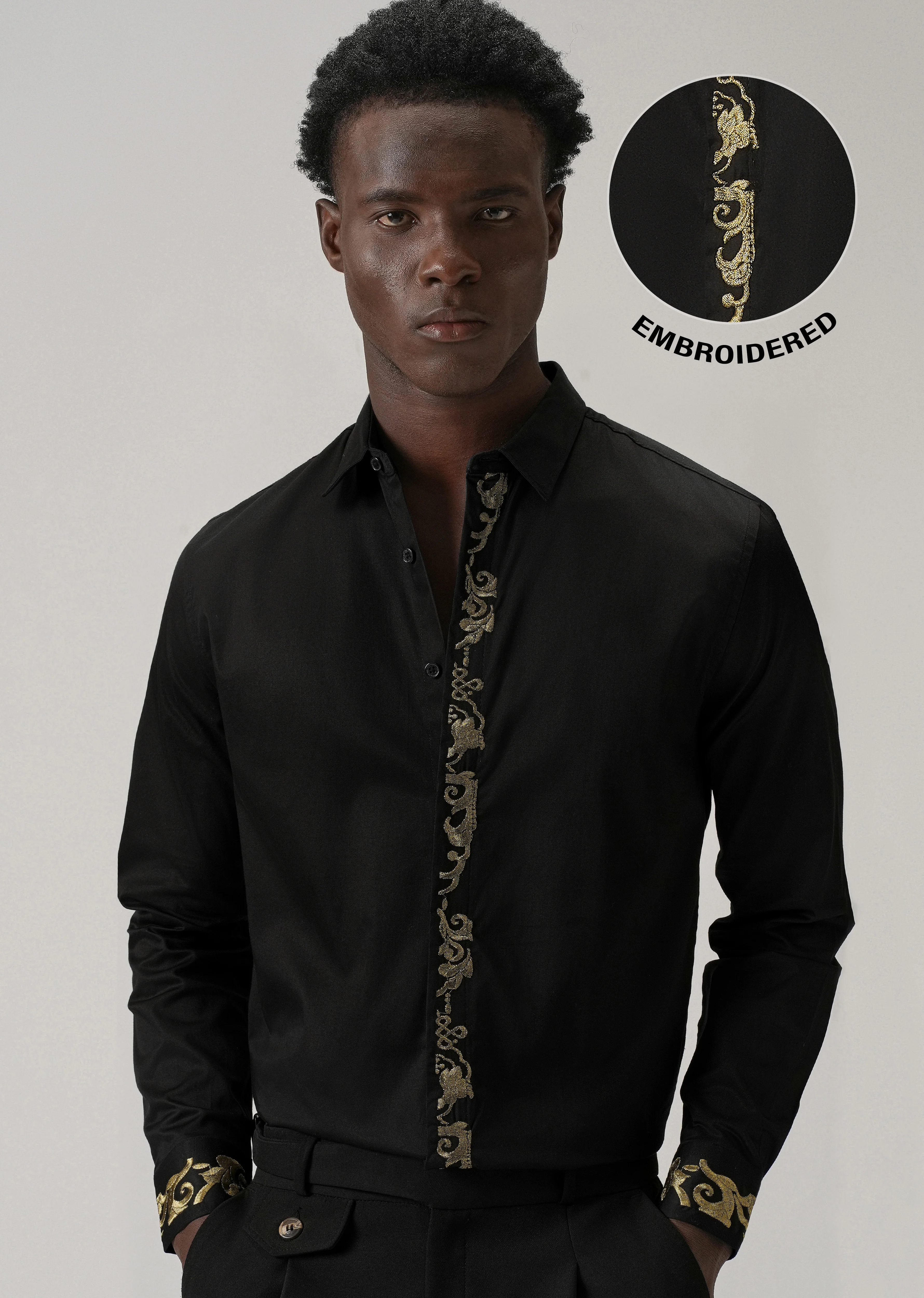Ornate Embroidered Panel Black Designer Shirt - Image 7