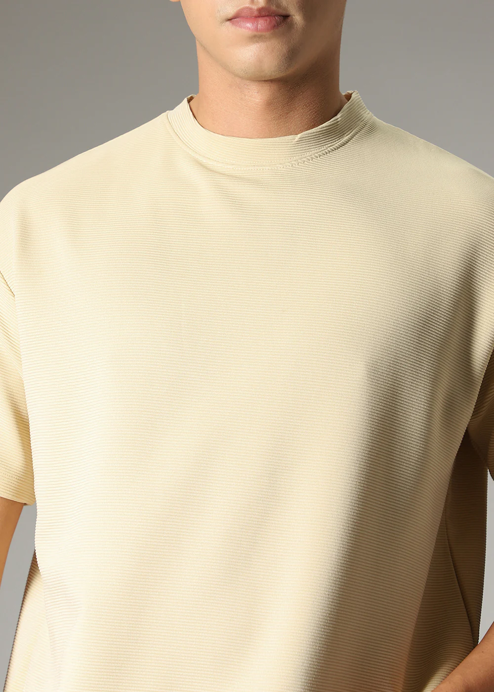 Oversized Cream Plain Textured T-shirt - Image 5