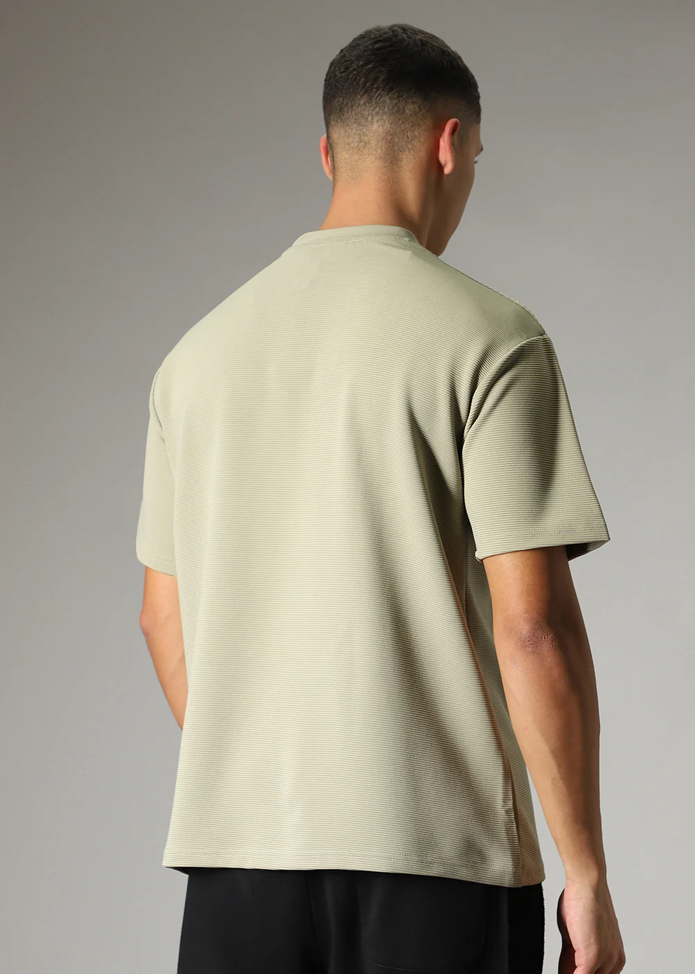 Oversized Pastel Green Plain Textured T-shirt - Image 4