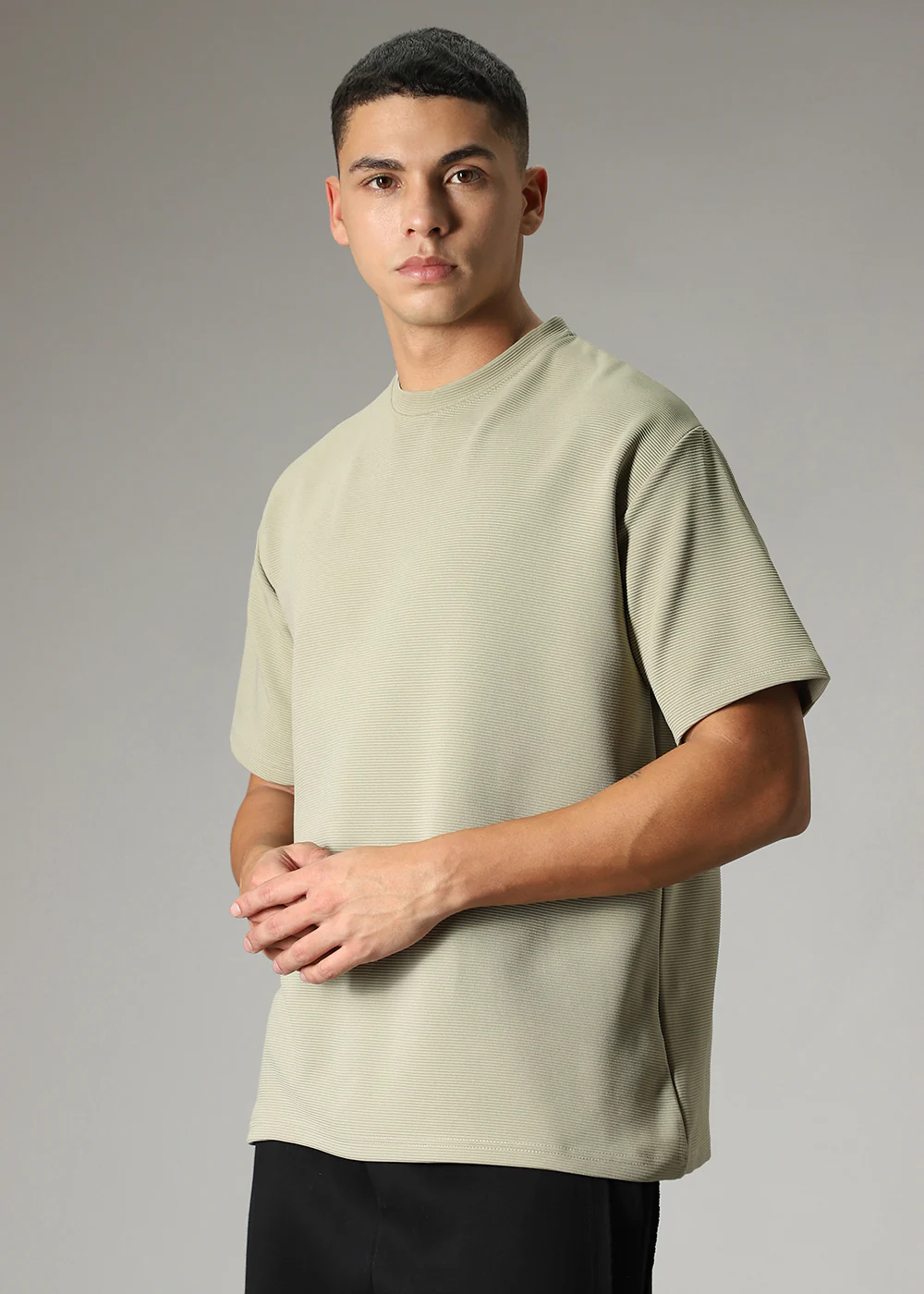 Oversized Pastel Green Plain Textured T-shirt - Image 5