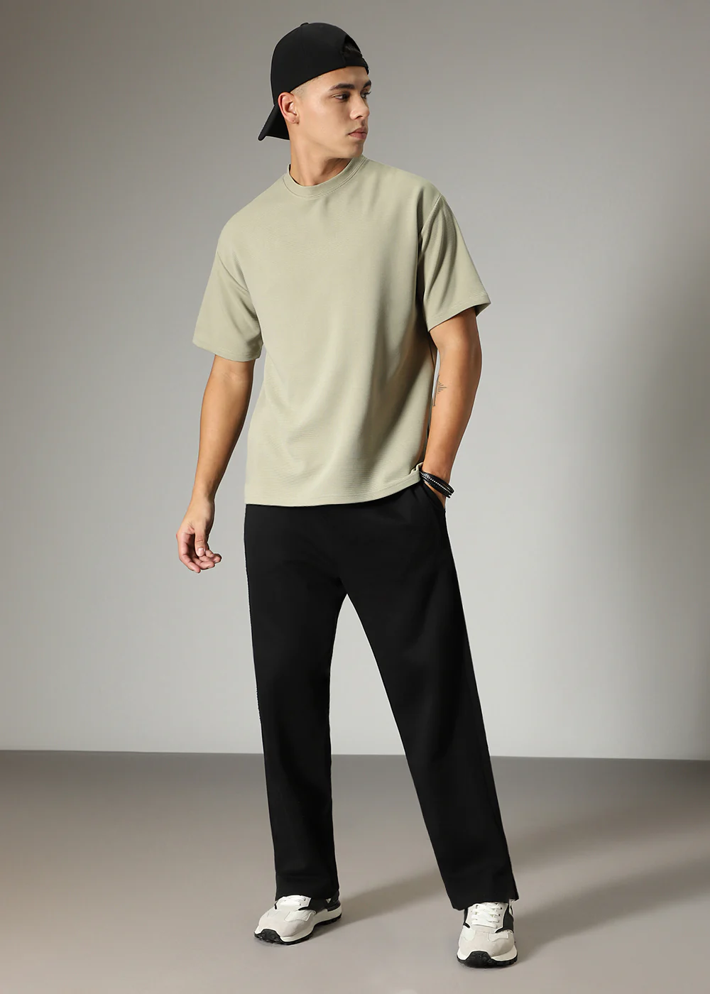 Oversized Pastel Green Plain Textured T-shirt - Image 7