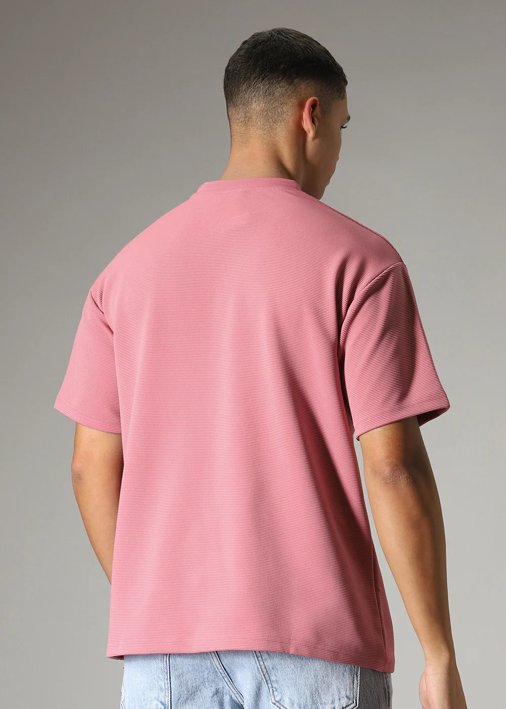 Oversized Pink Plain Textured T-shirt - Image 4