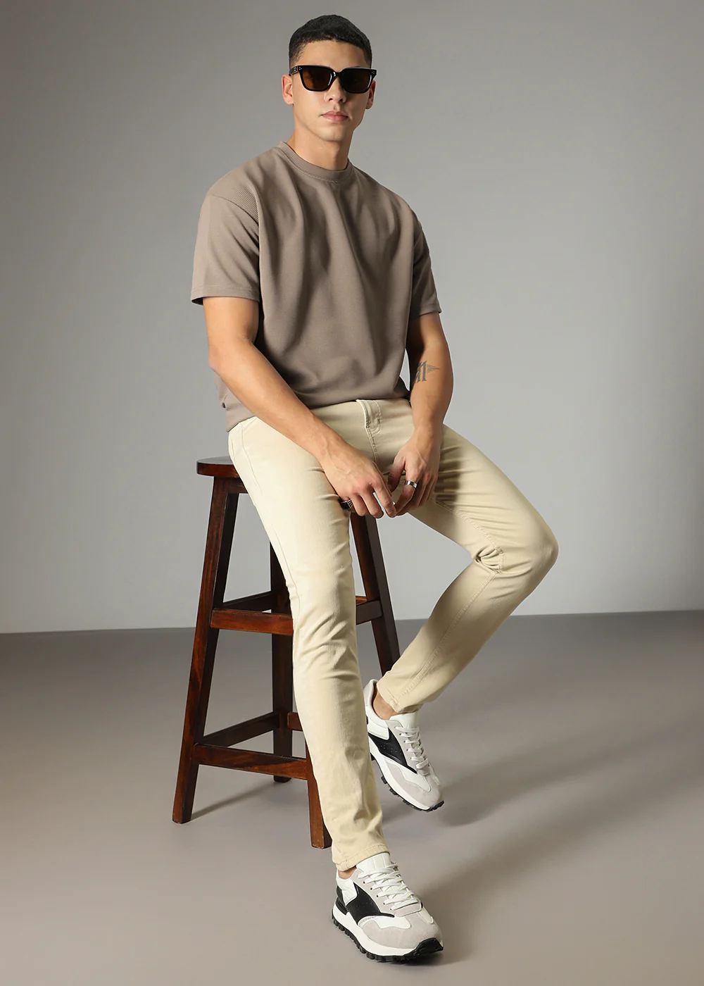 Oversized Tan Brown Plain Textured T-shirt - Image 7