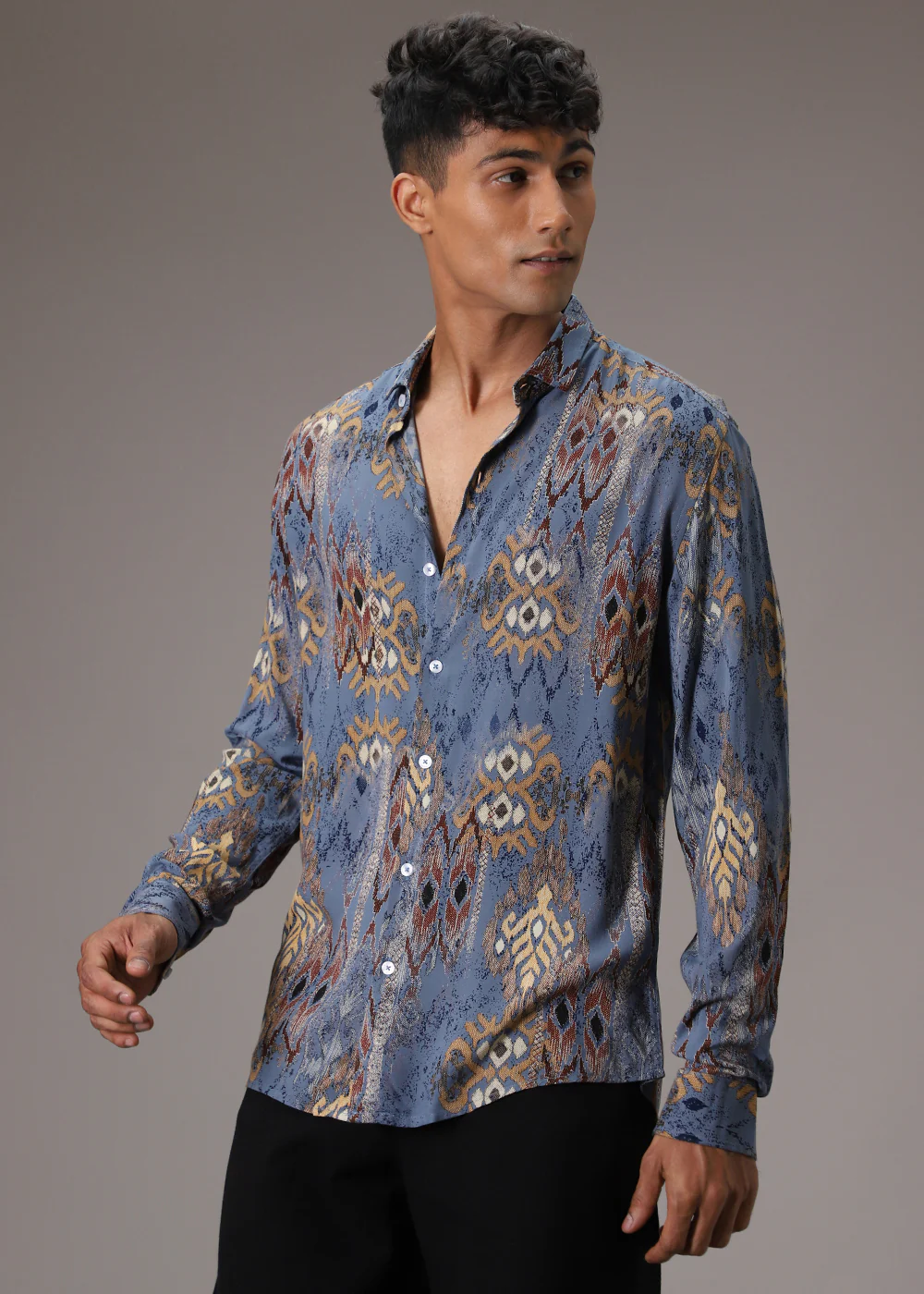 Pacific Blue Printed Feather Shirt - Image 3