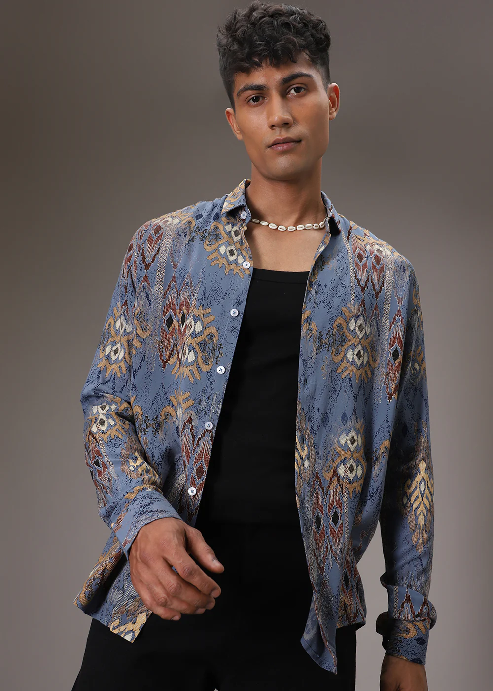 Pacific Blue Printed Feather Shirt - Image 5
