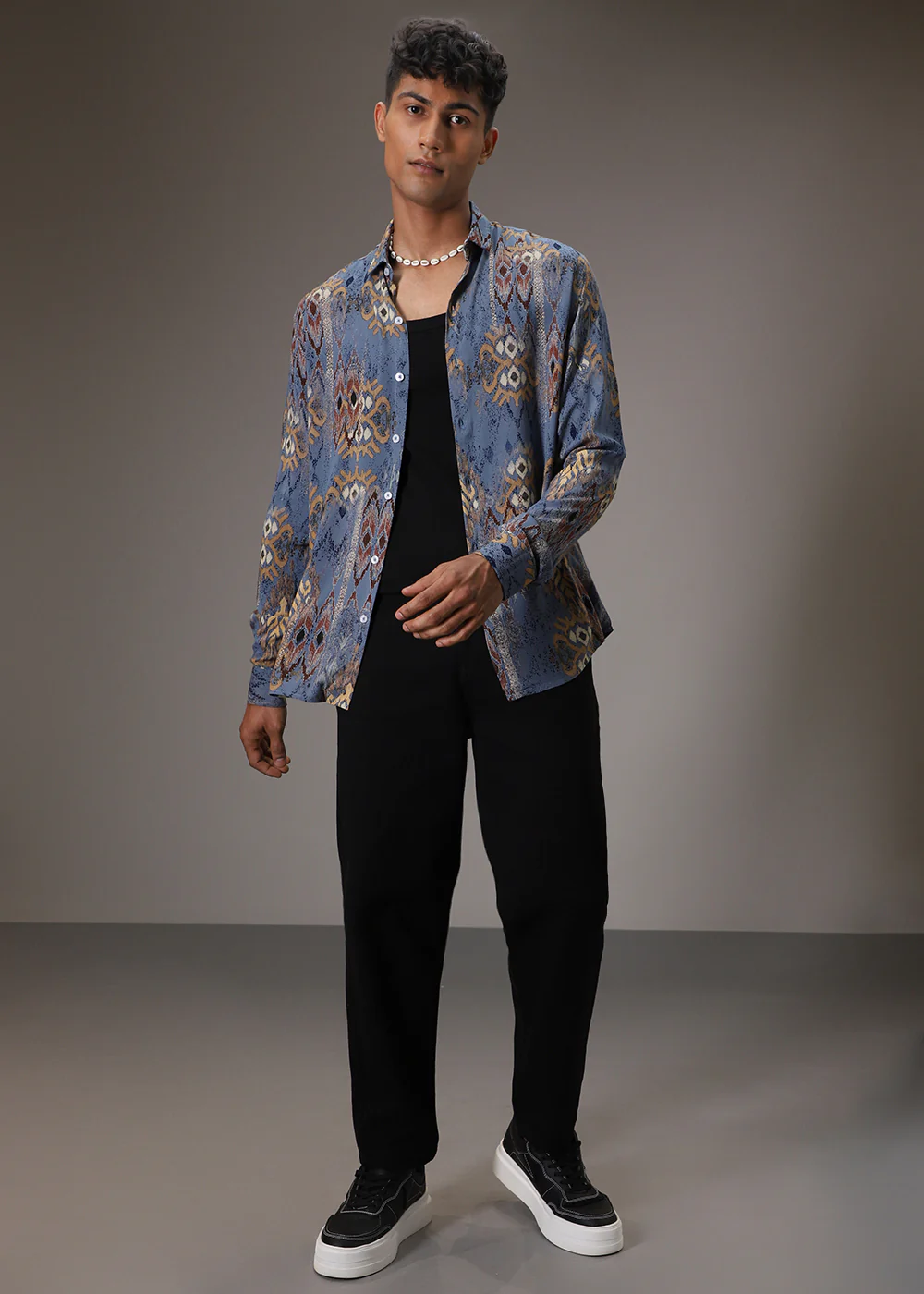 Pacific Blue Printed Feather Shirt - Image 6