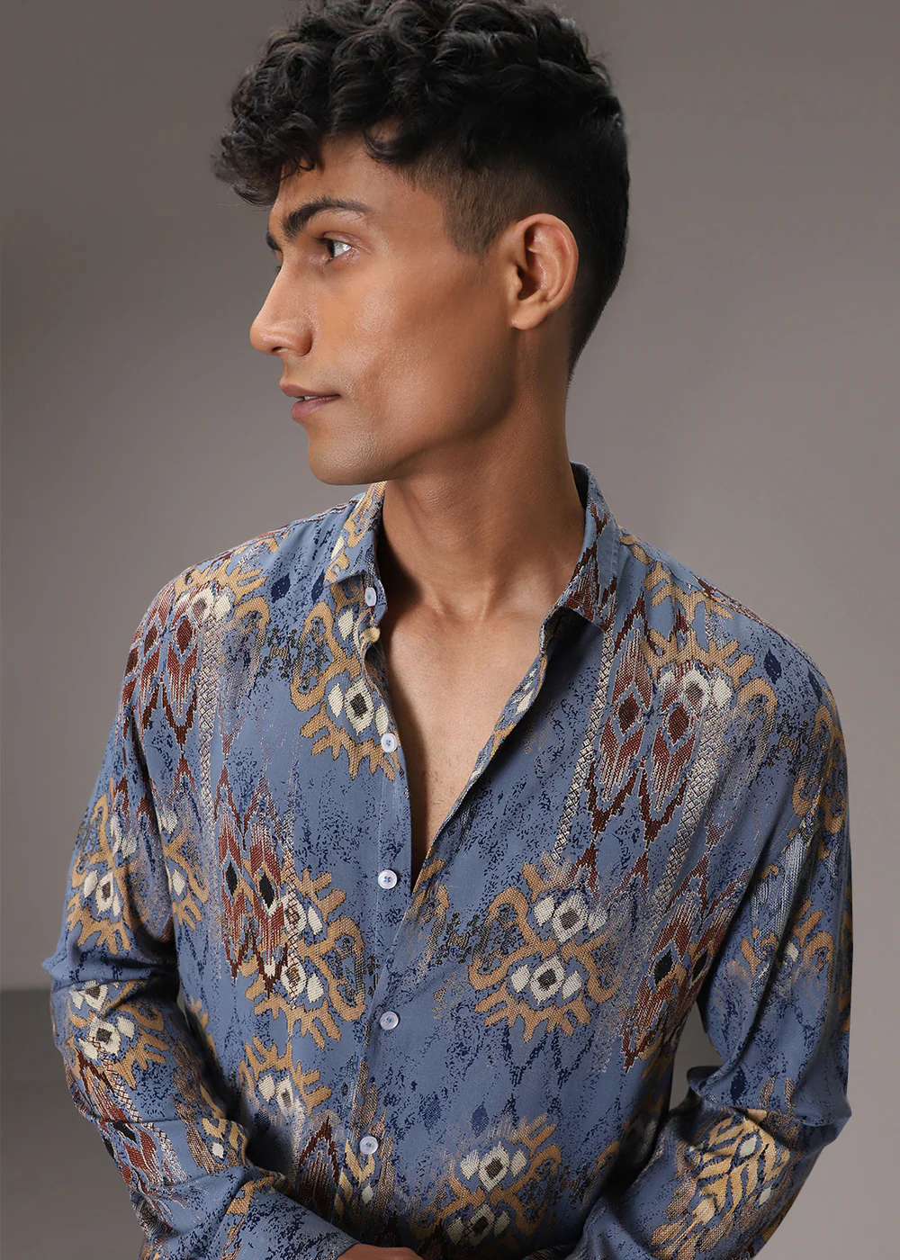 Pacific Blue Printed Feather Shirt - Image 7