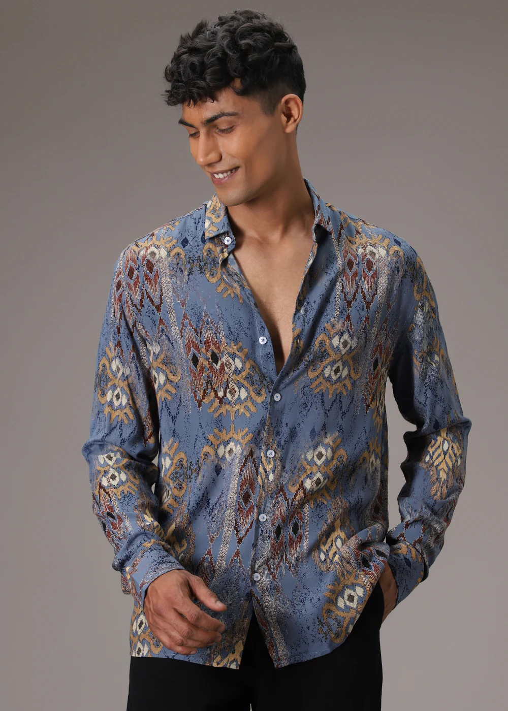 Pacific Blue Printed Feather Shirt - Image 8