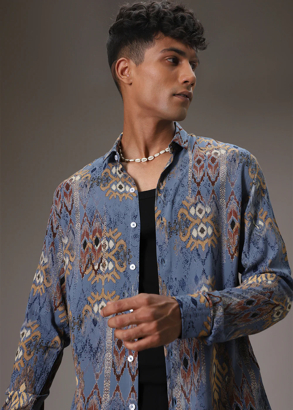 Pacific Blue Printed Feather Shirt - Image 9