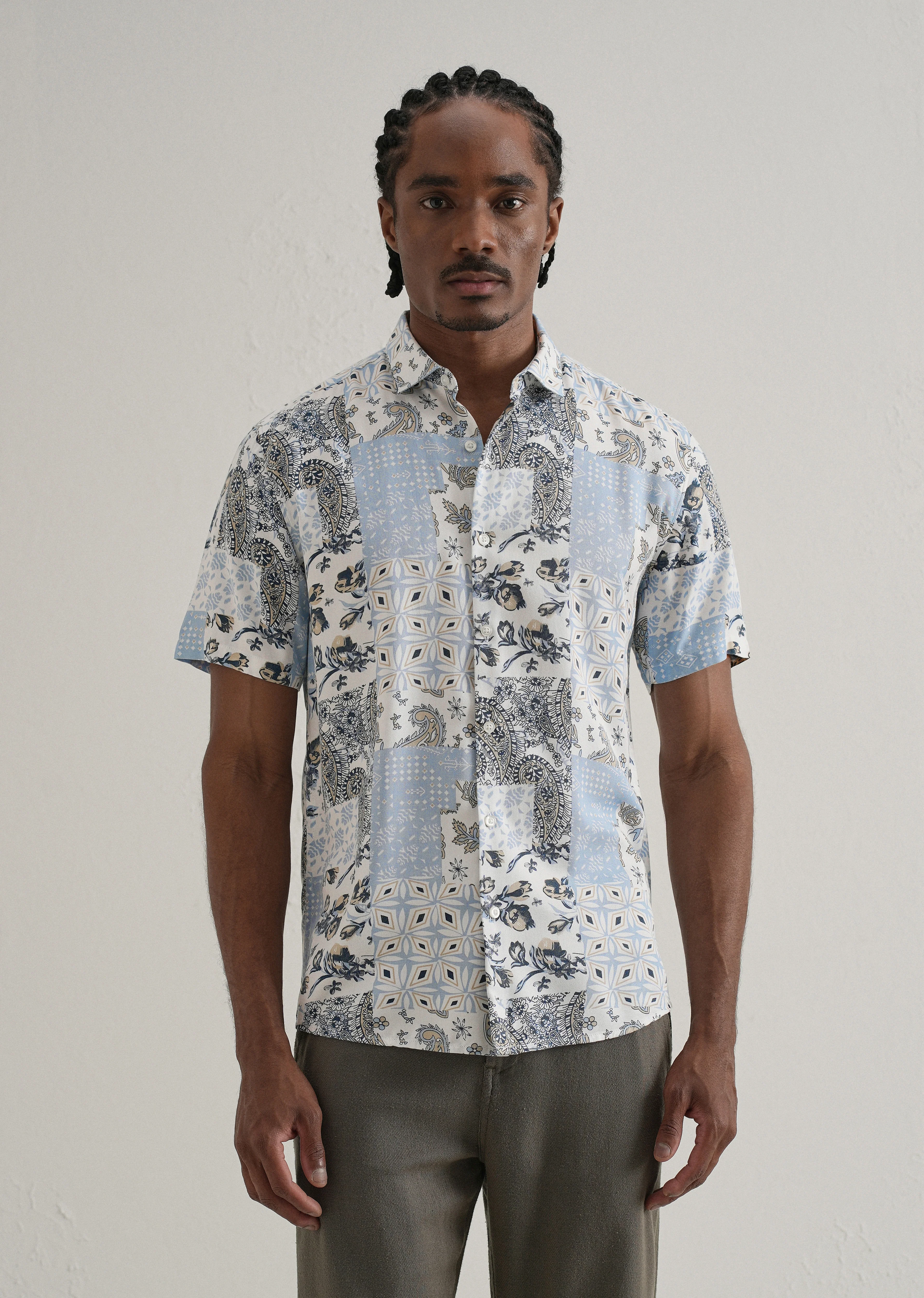 Paisley Blue Print Half Sleeve Shirt - Image 3
