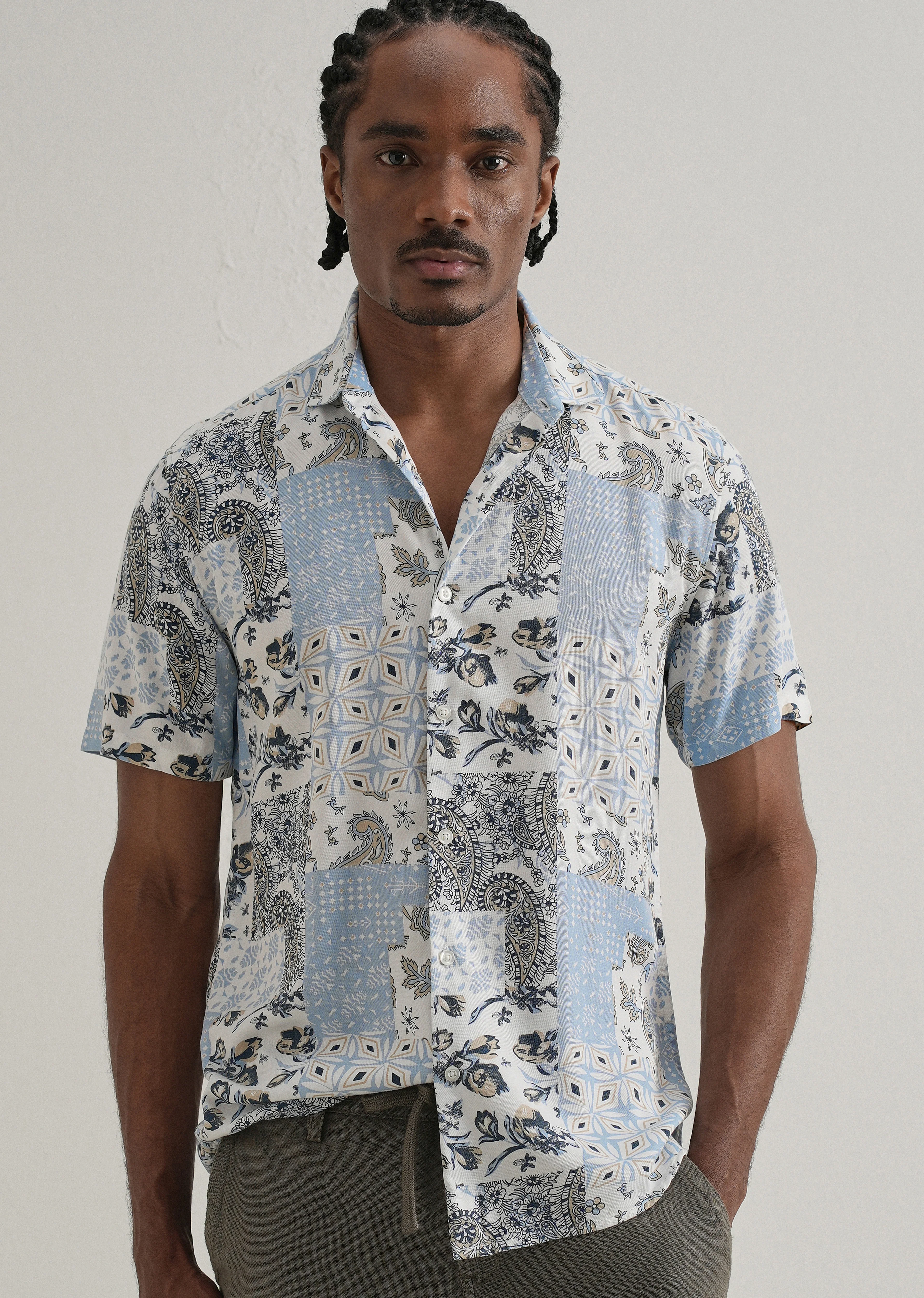 Paisley Blue Print Half Sleeve Shirt - Image 7