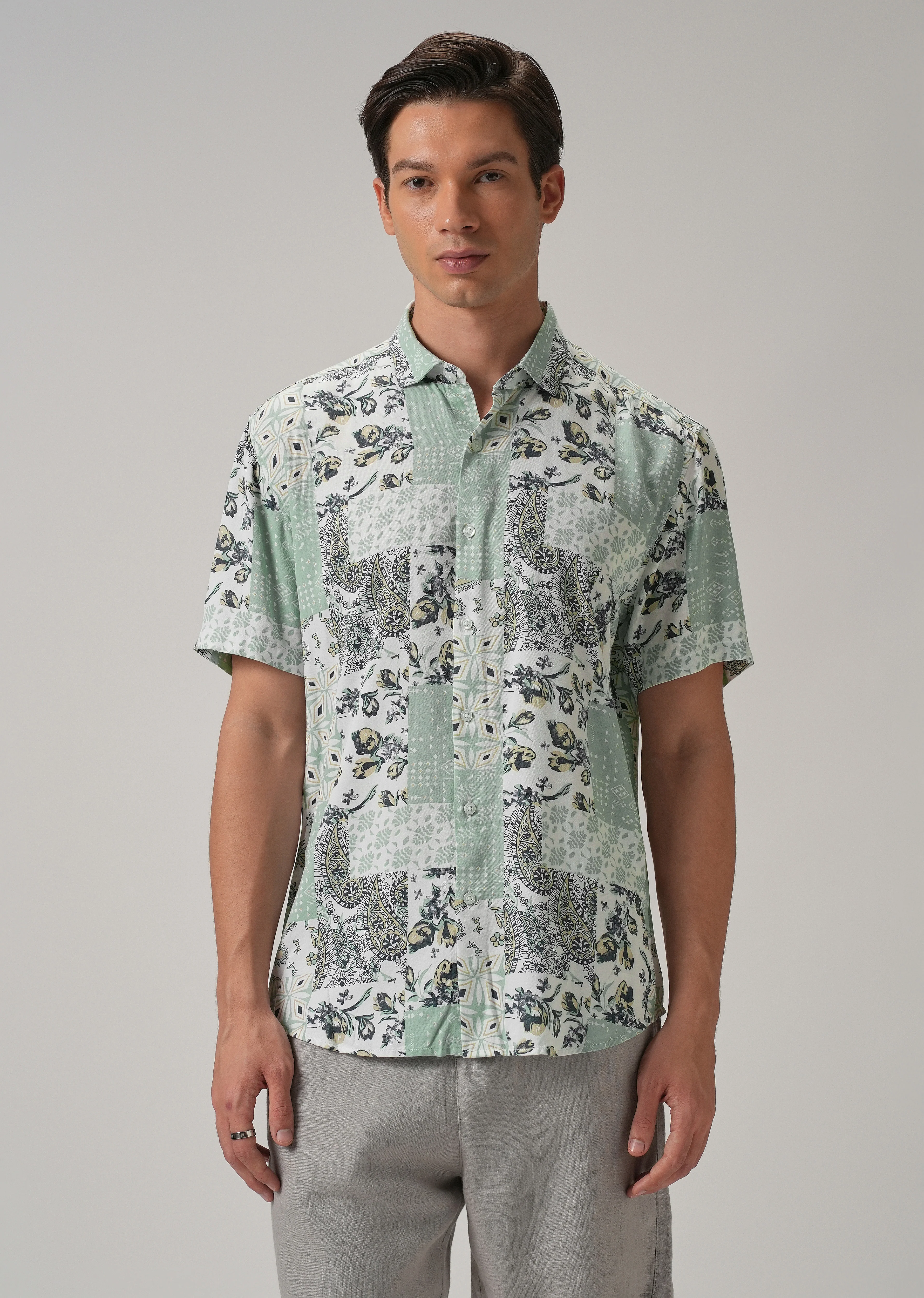 Paisley Mint Green Print Half Sleeve Shirt - Image 3