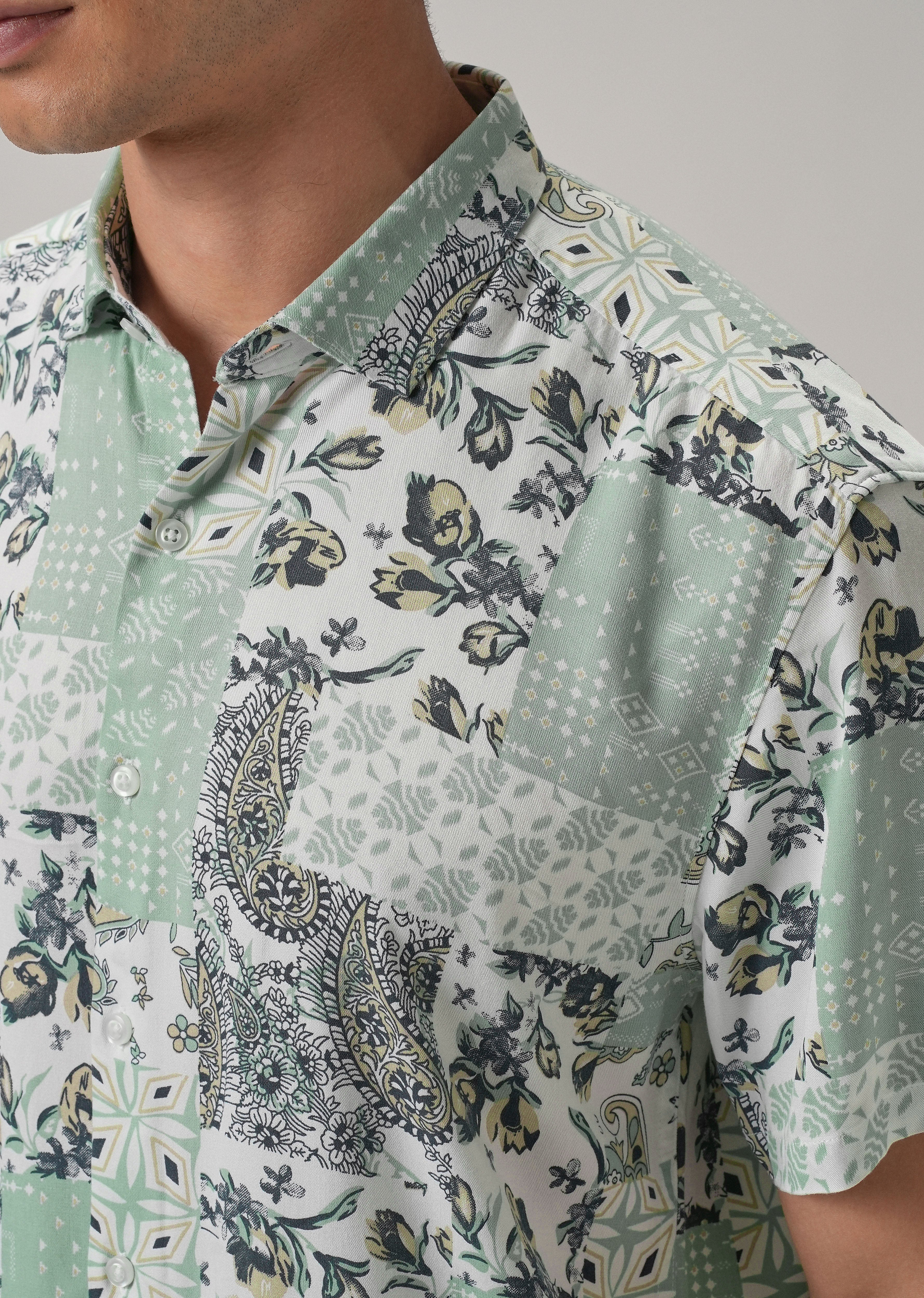 Paisley Mint Green Print Half Sleeve Shirt - Image 5