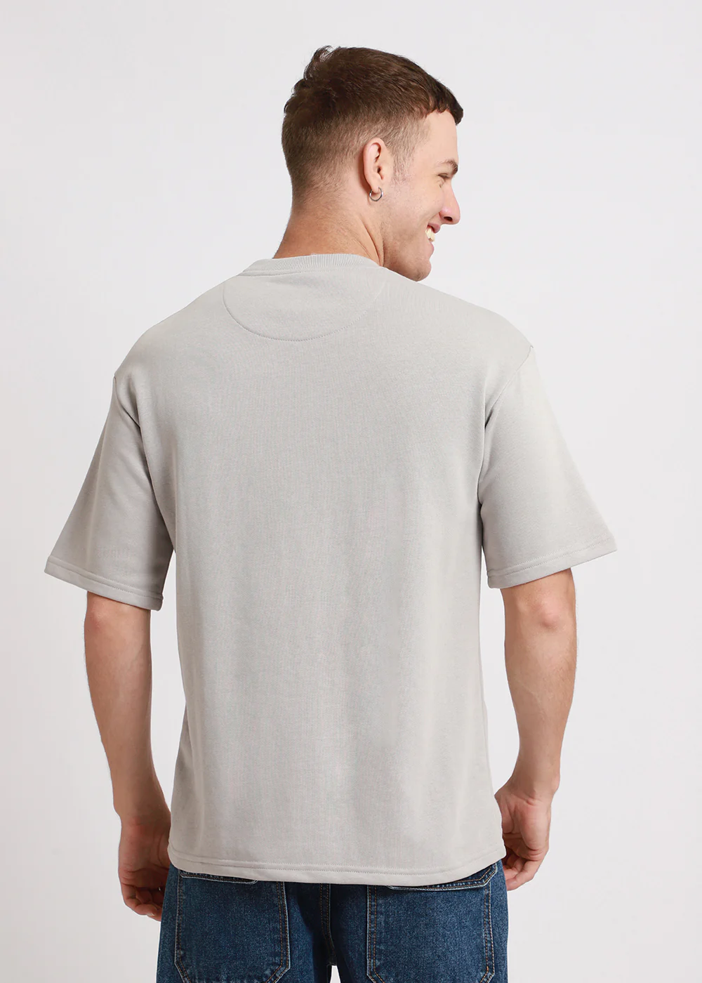 Pale Gray Plain Oversized Basic T-shirt - Image 5