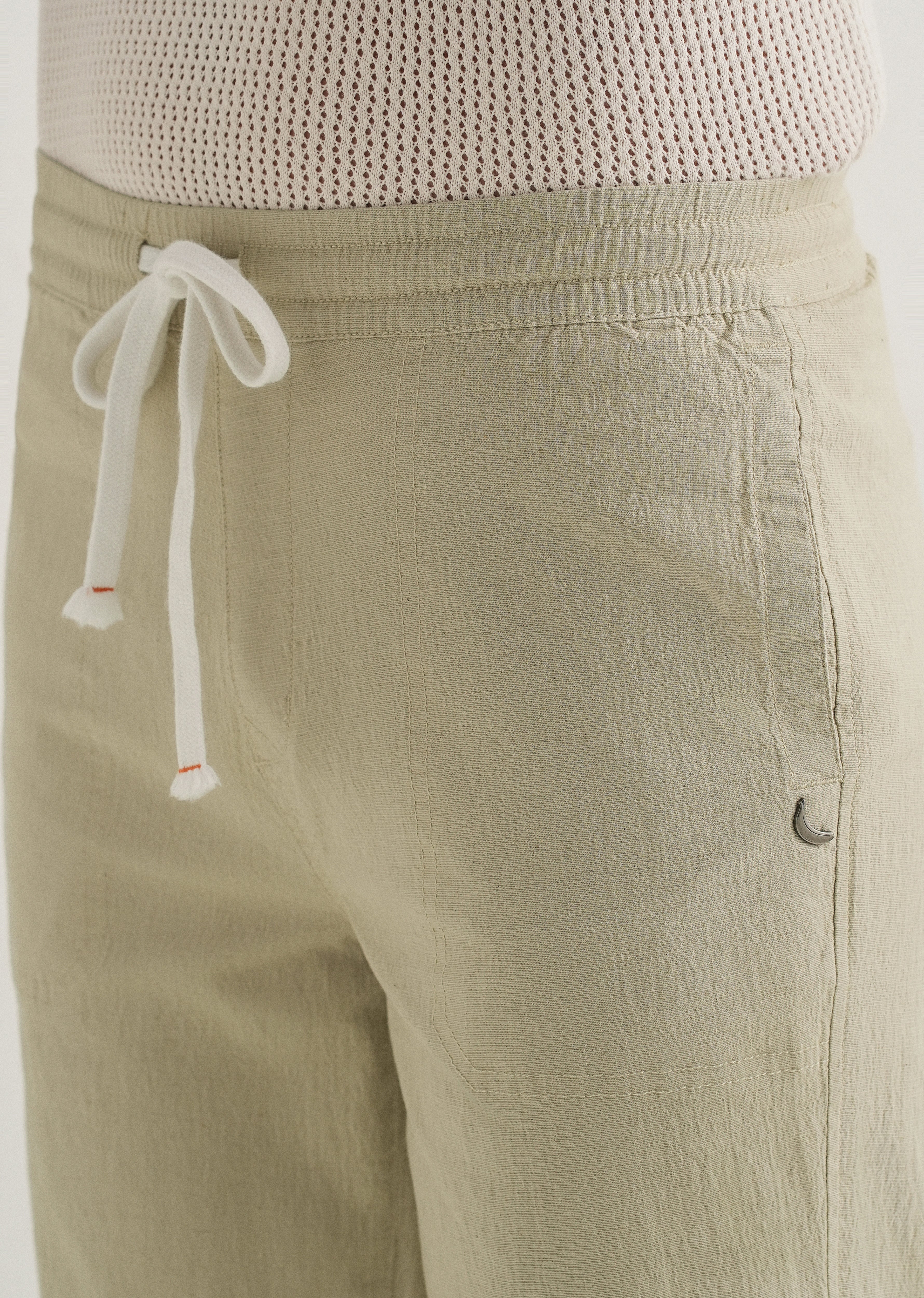Pale Khaki Drawstring Cotton Linen Pant - Image 5