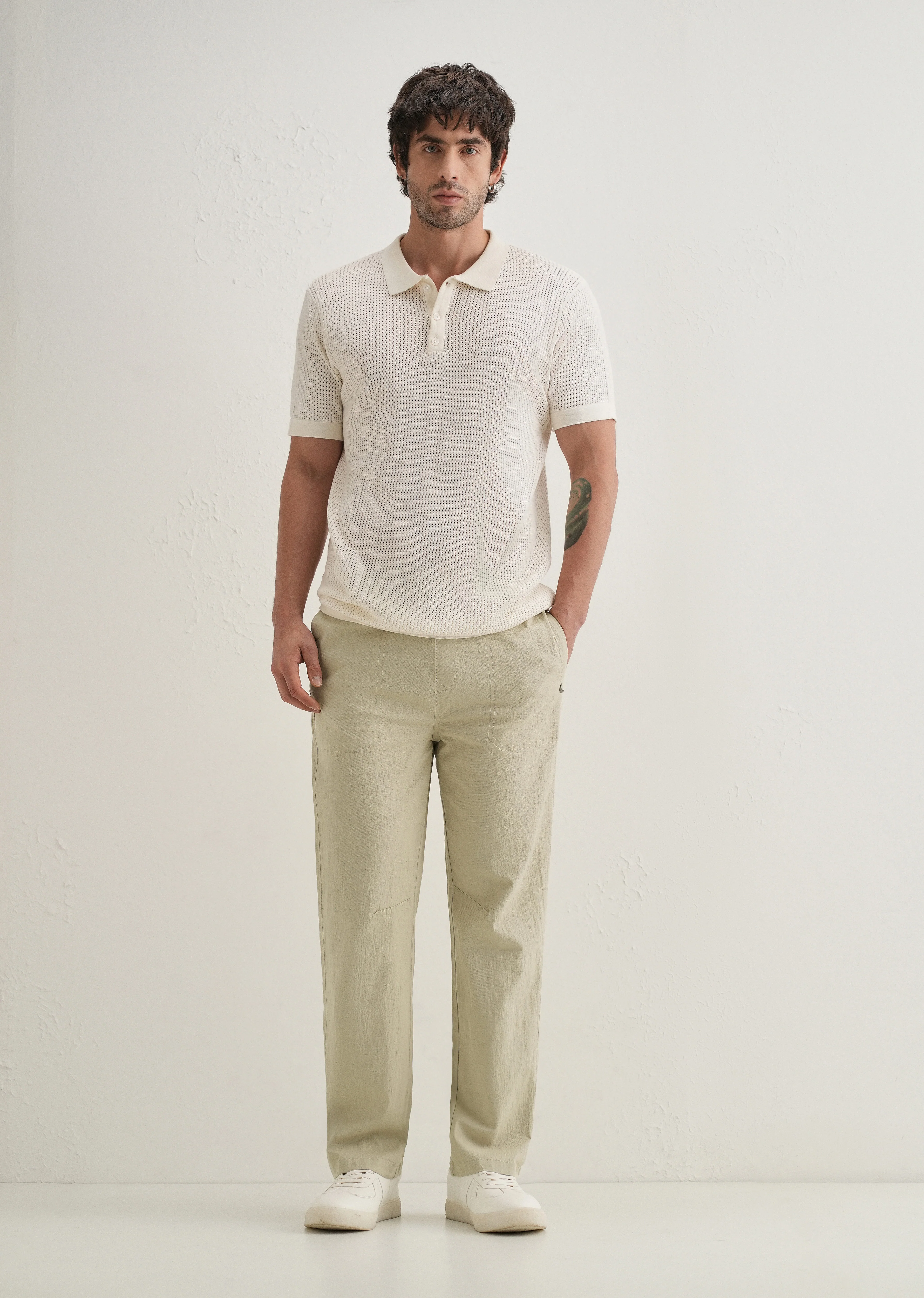 Pale Khaki Drawstring Cotton Linen Pant - Image 6