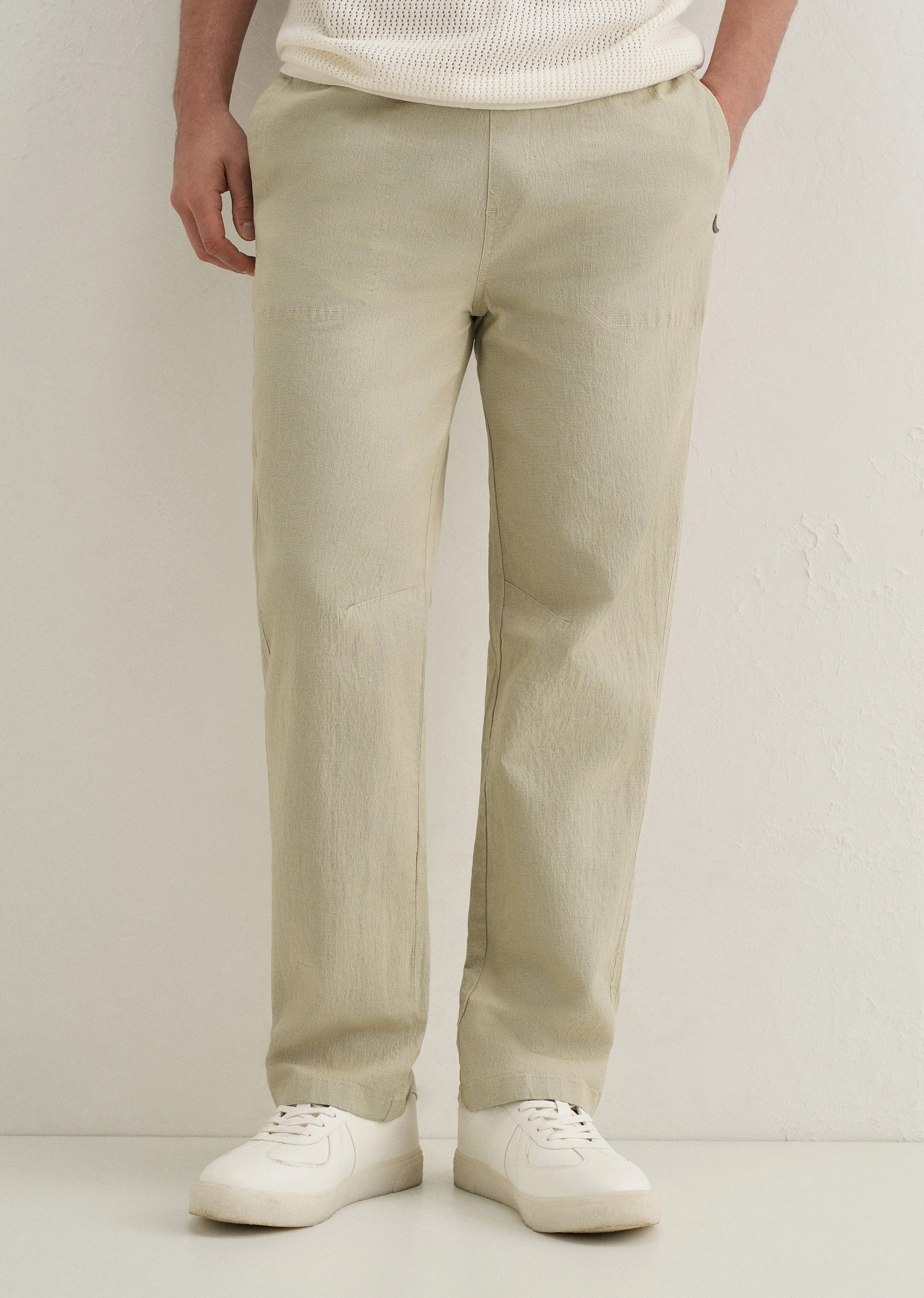 Pale Khaki Drawstring Cotton Linen Pant - Image 7