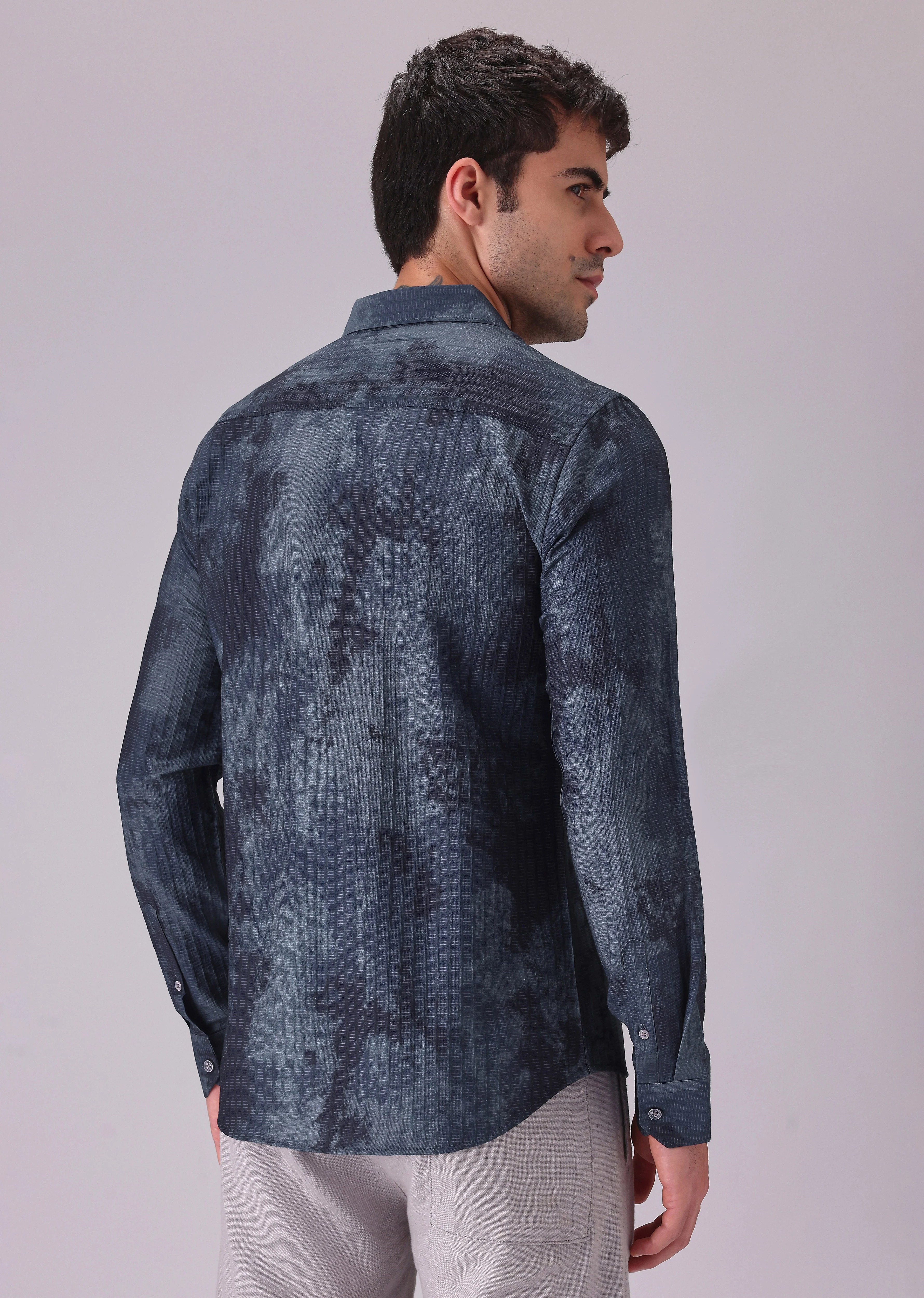 Paralleled Line Blue Printed Shirt - Image 2