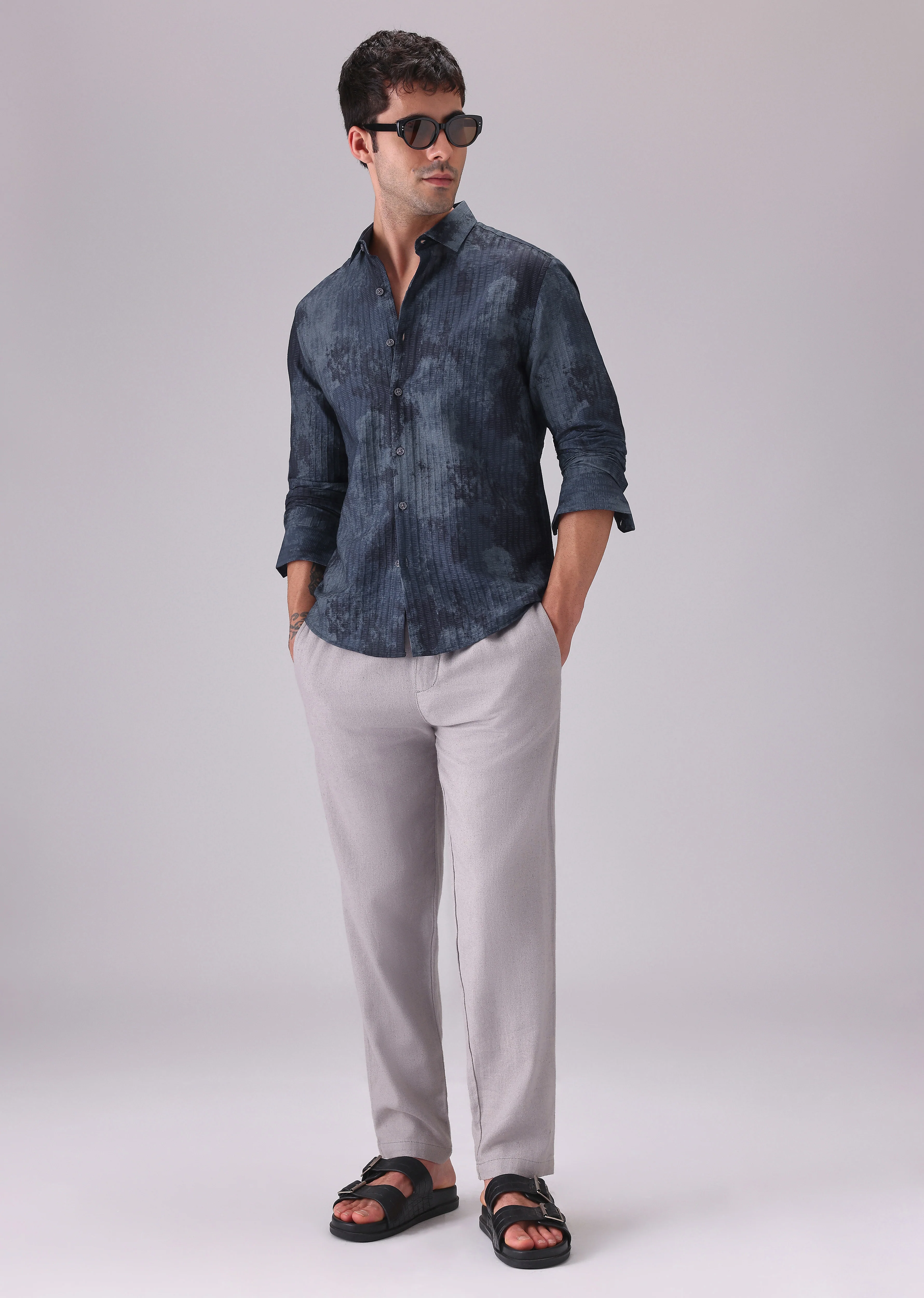 Paralleled Line Blue Printed Shirt - Image 6
