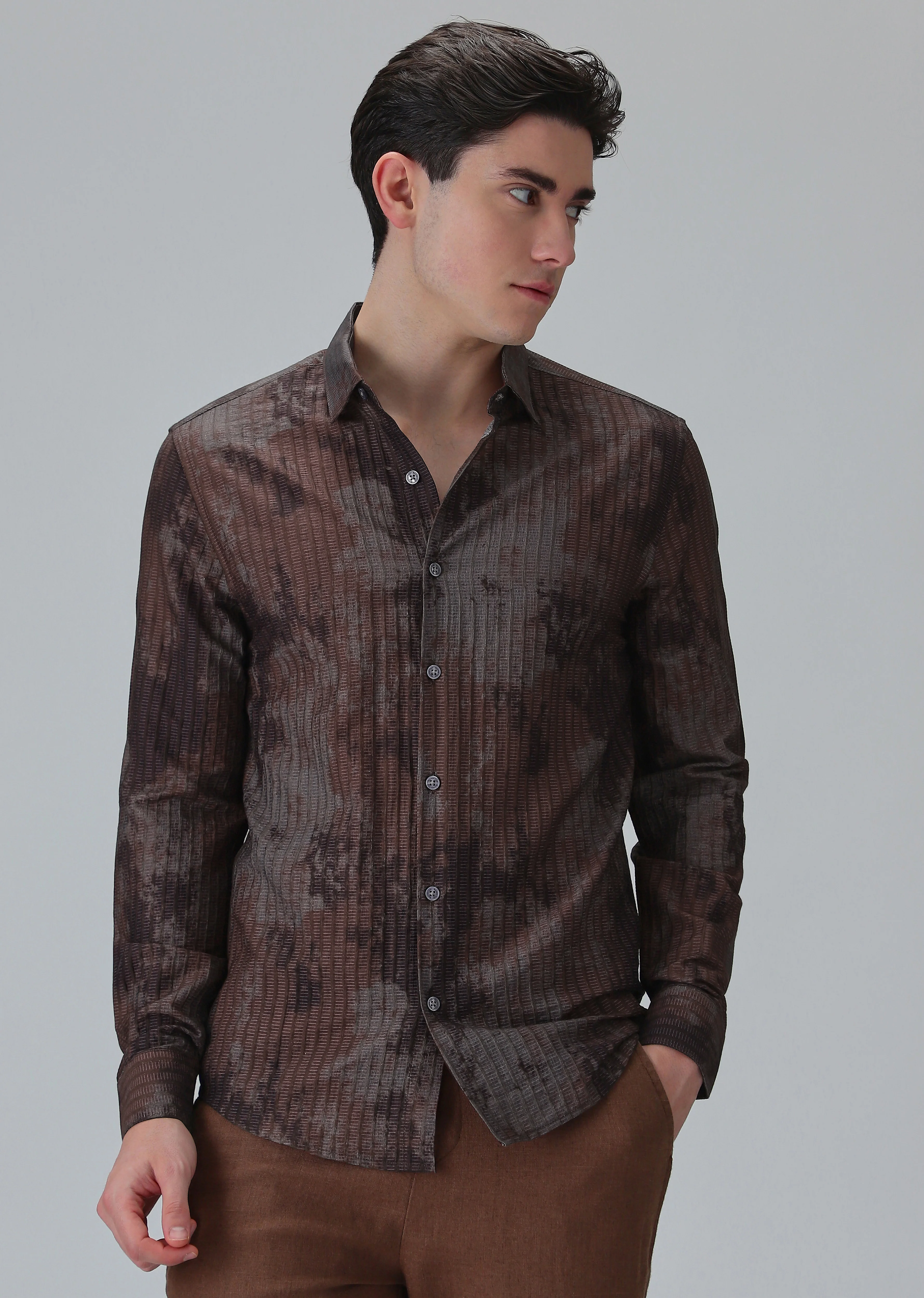 Paralleled Line Brown Printed Shirt - Image 3