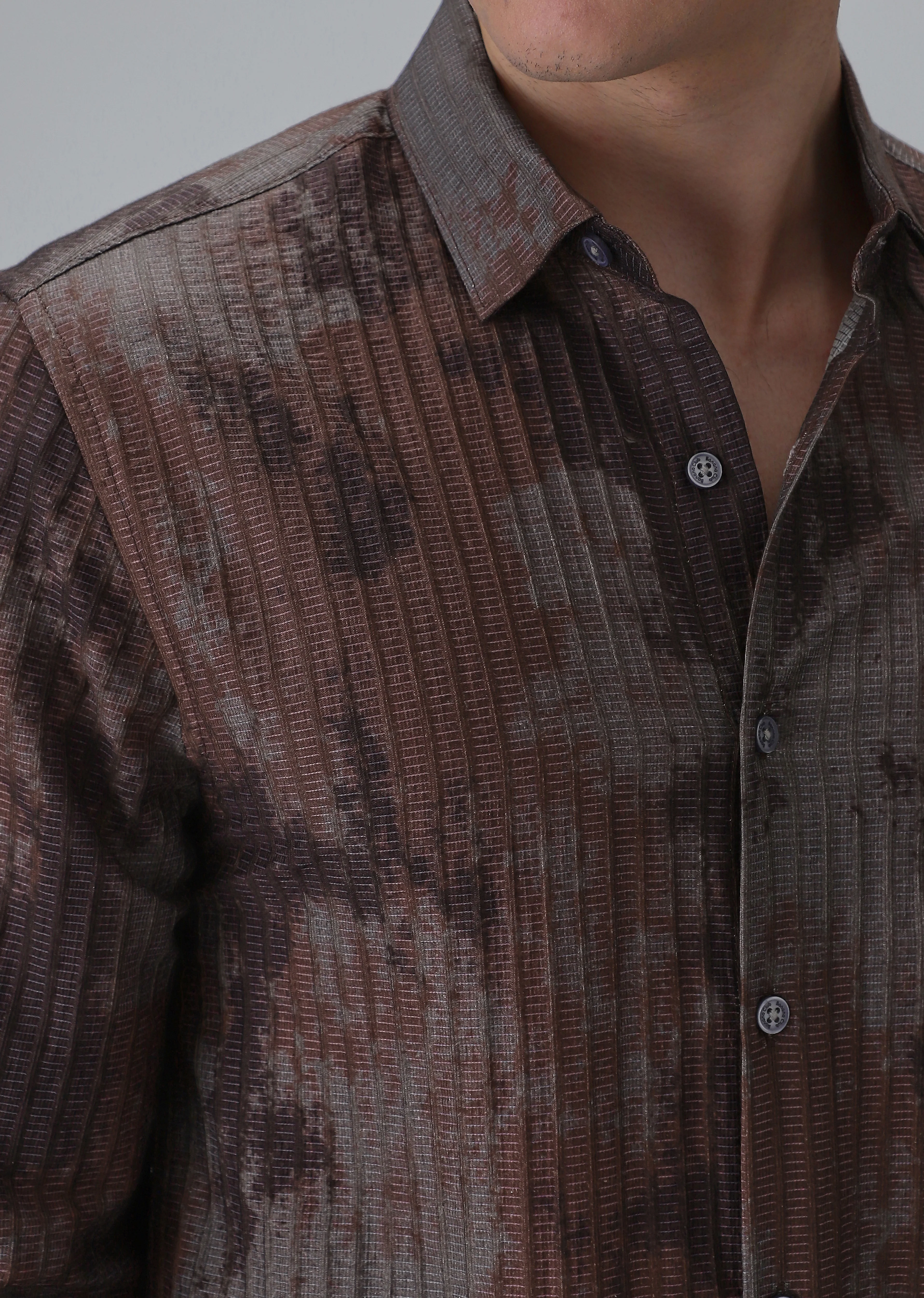 Paralleled Line Brown Printed Shirt - Image 5