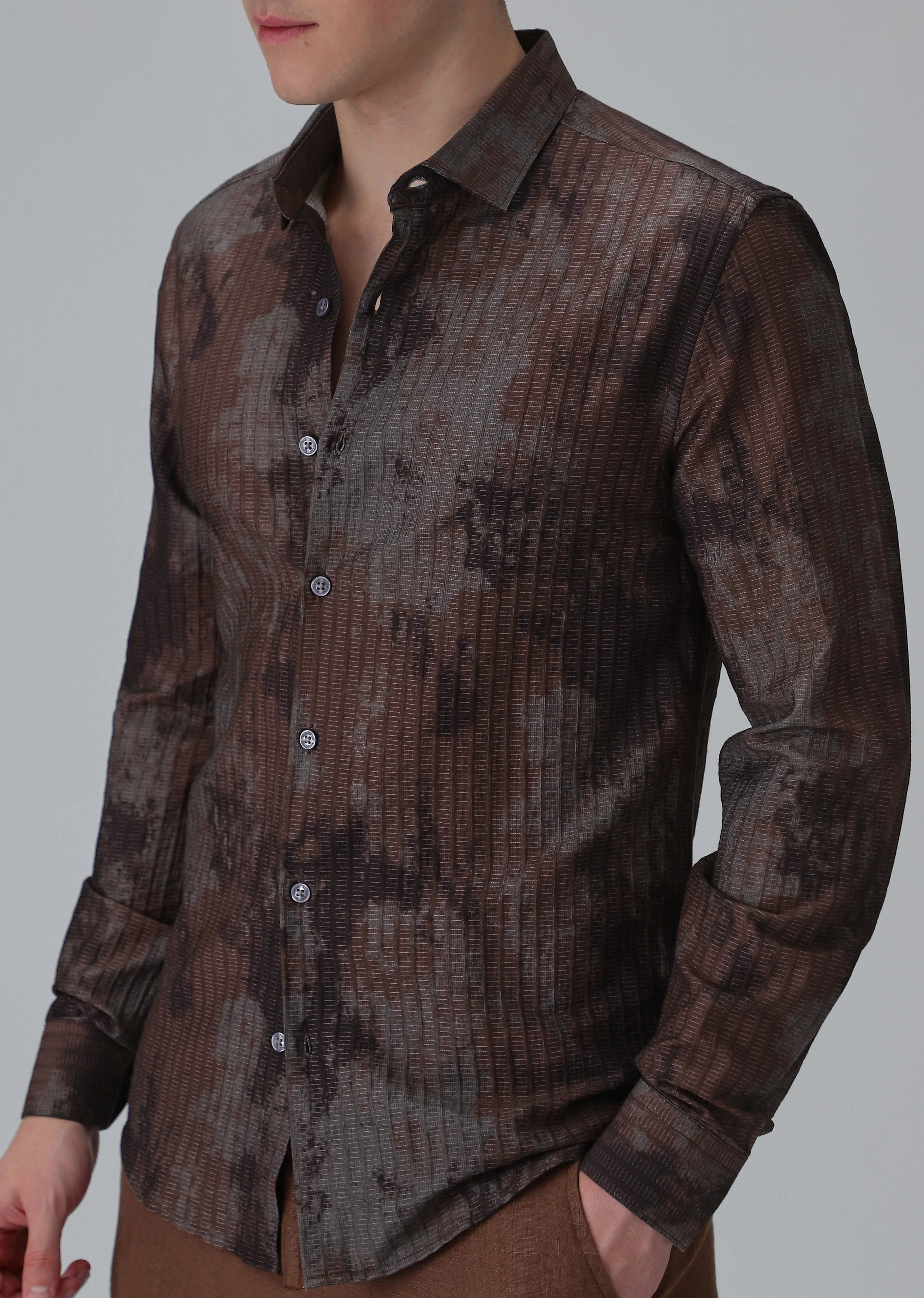 Paralleled Line Brown Printed Shirt - Image 7
