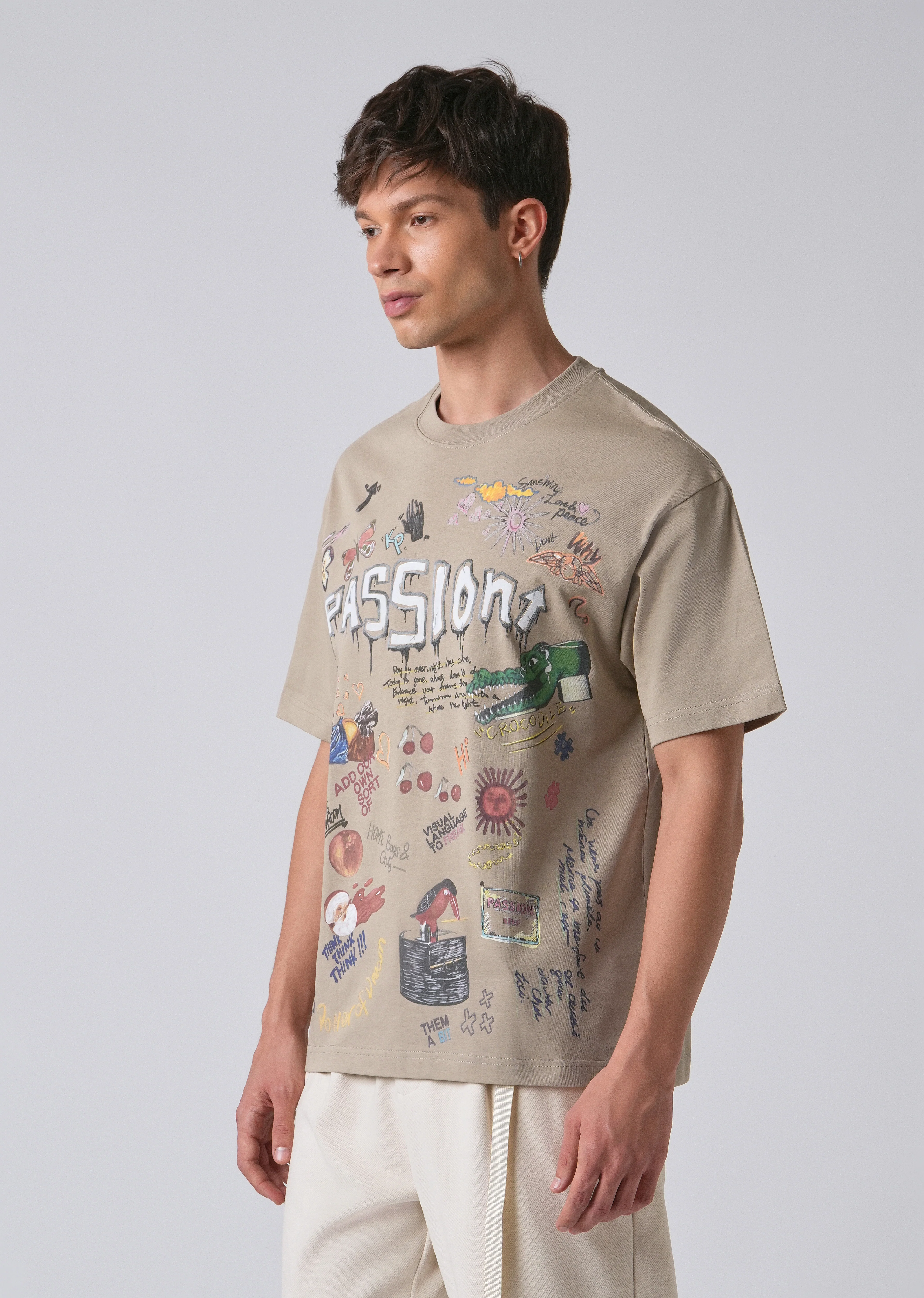 Passion Beige Printed Oversized T-shirt - Image 4