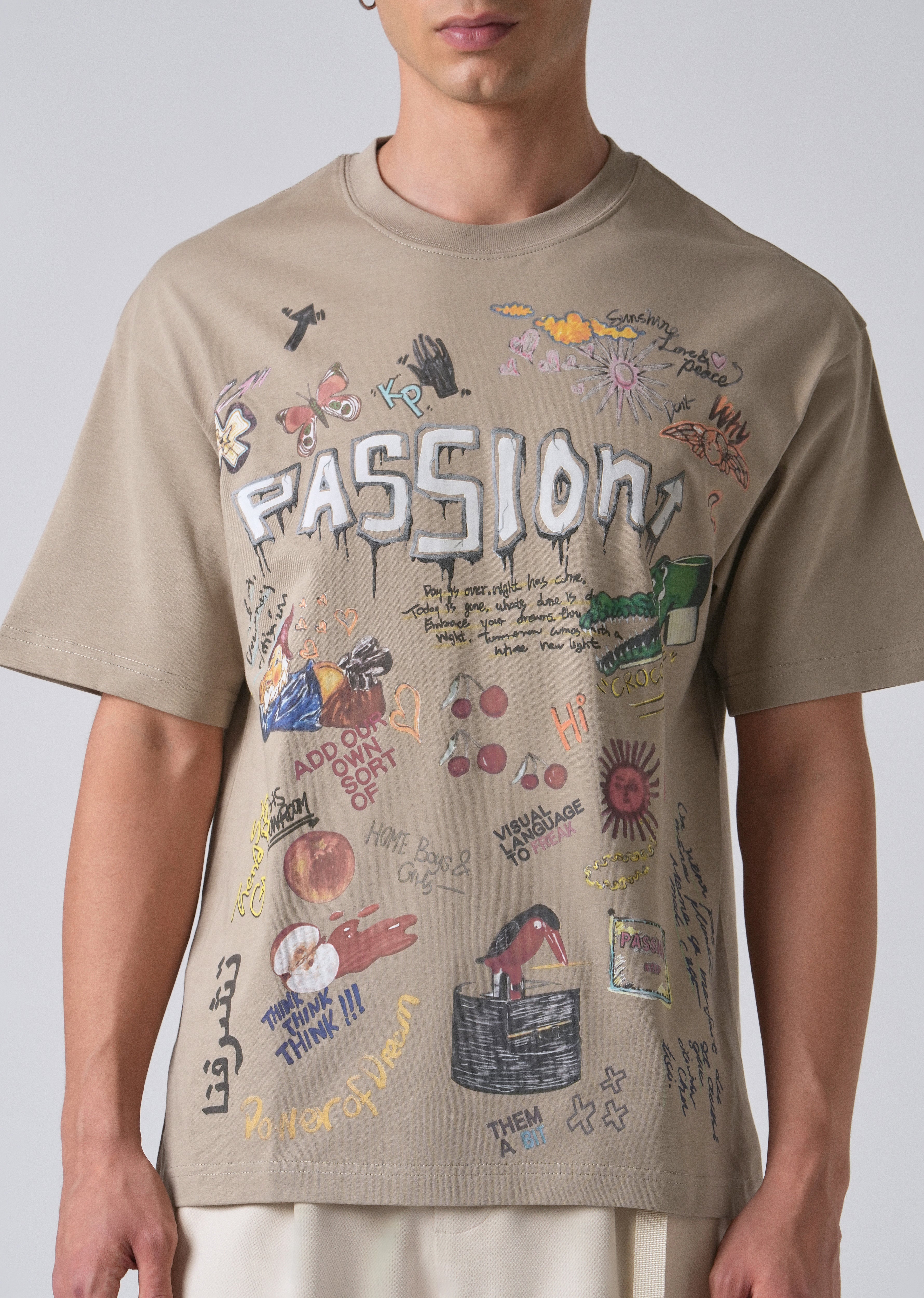 Passion Beige Printed Oversized T-shirt - Image 5