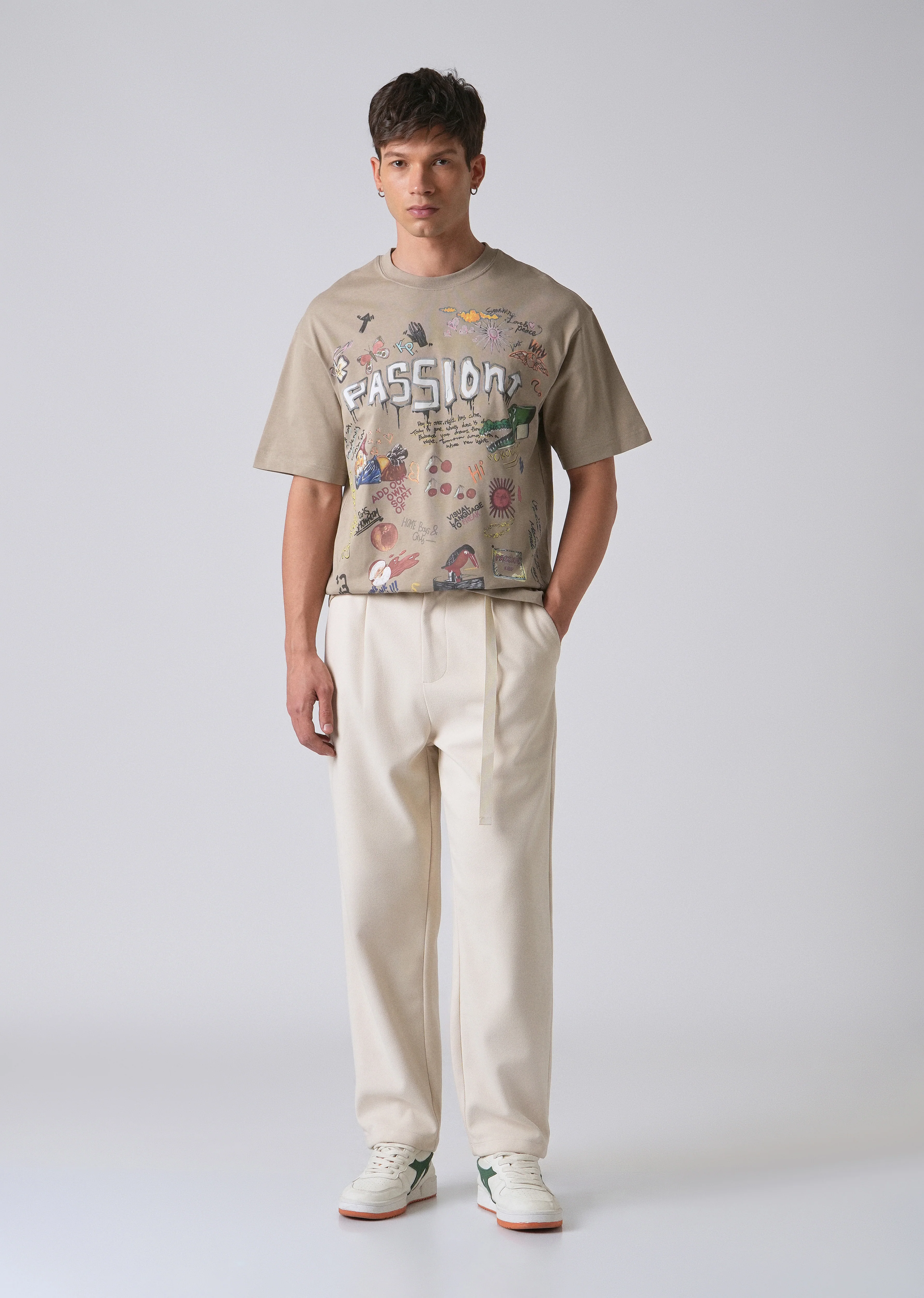 Passion Beige Printed Oversized T-shirt - Image 6