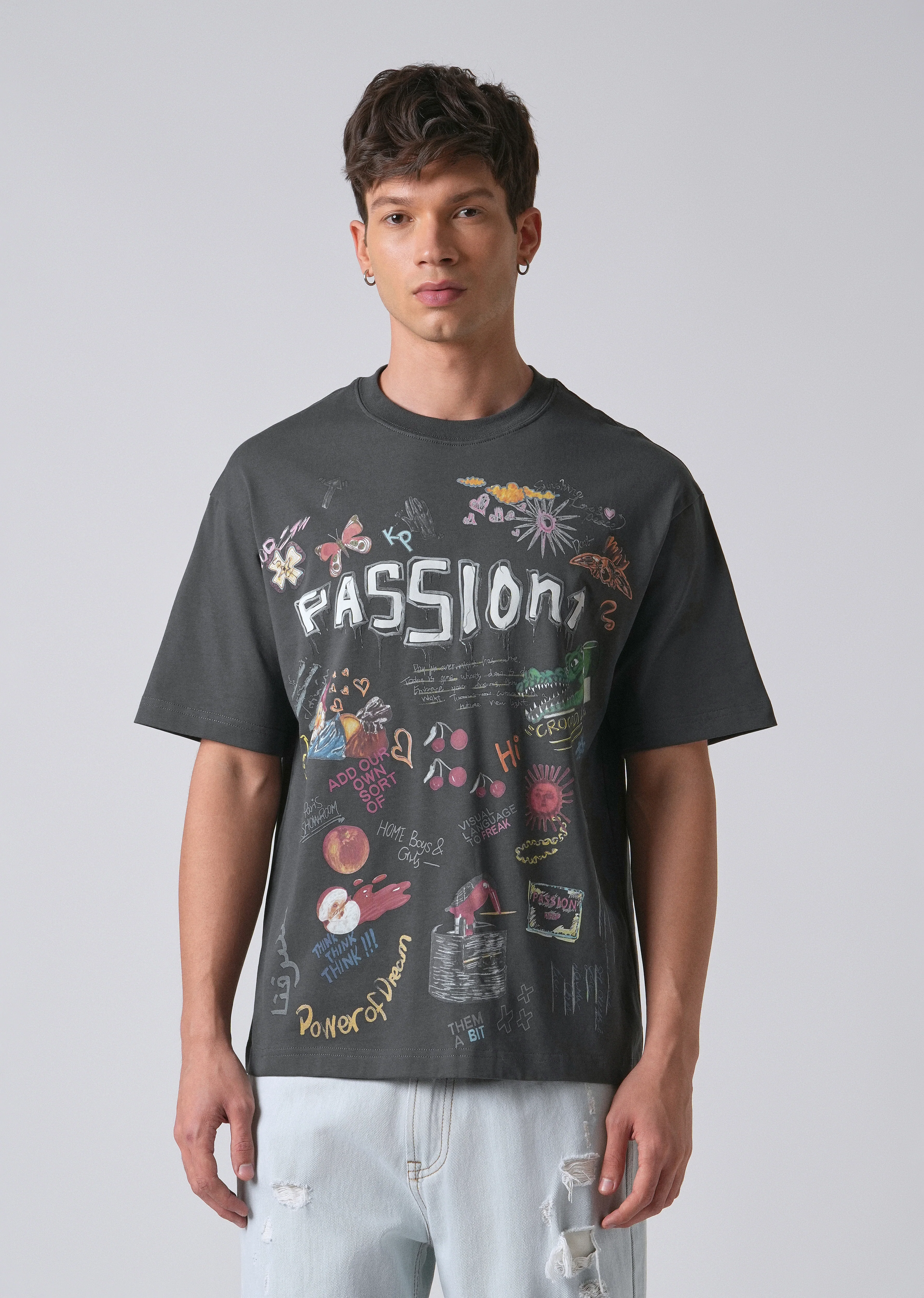 Passion Grey Printed Oversized T-shirt - Image 3