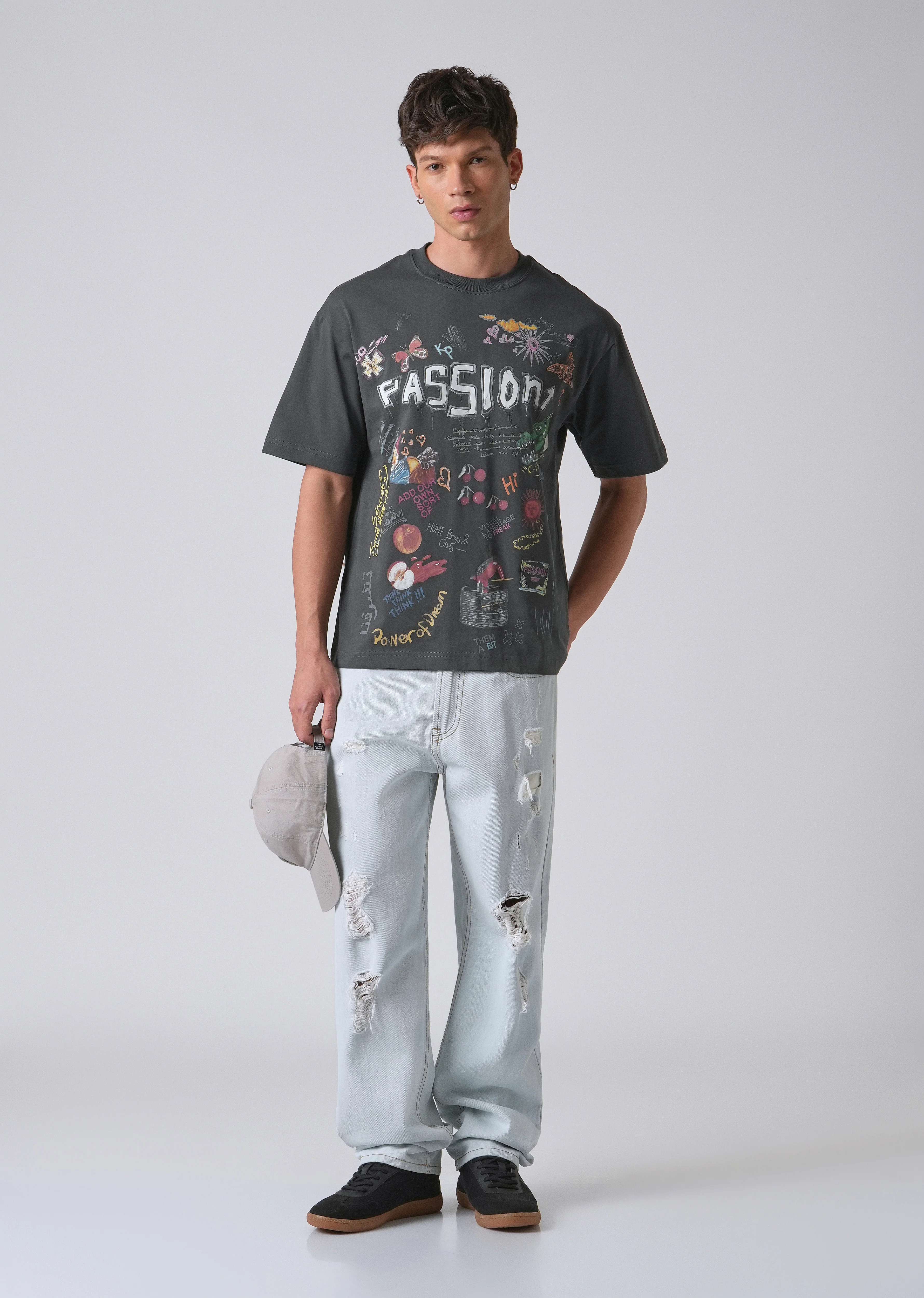 Passion Grey Printed Oversized T-shirt - Image 5