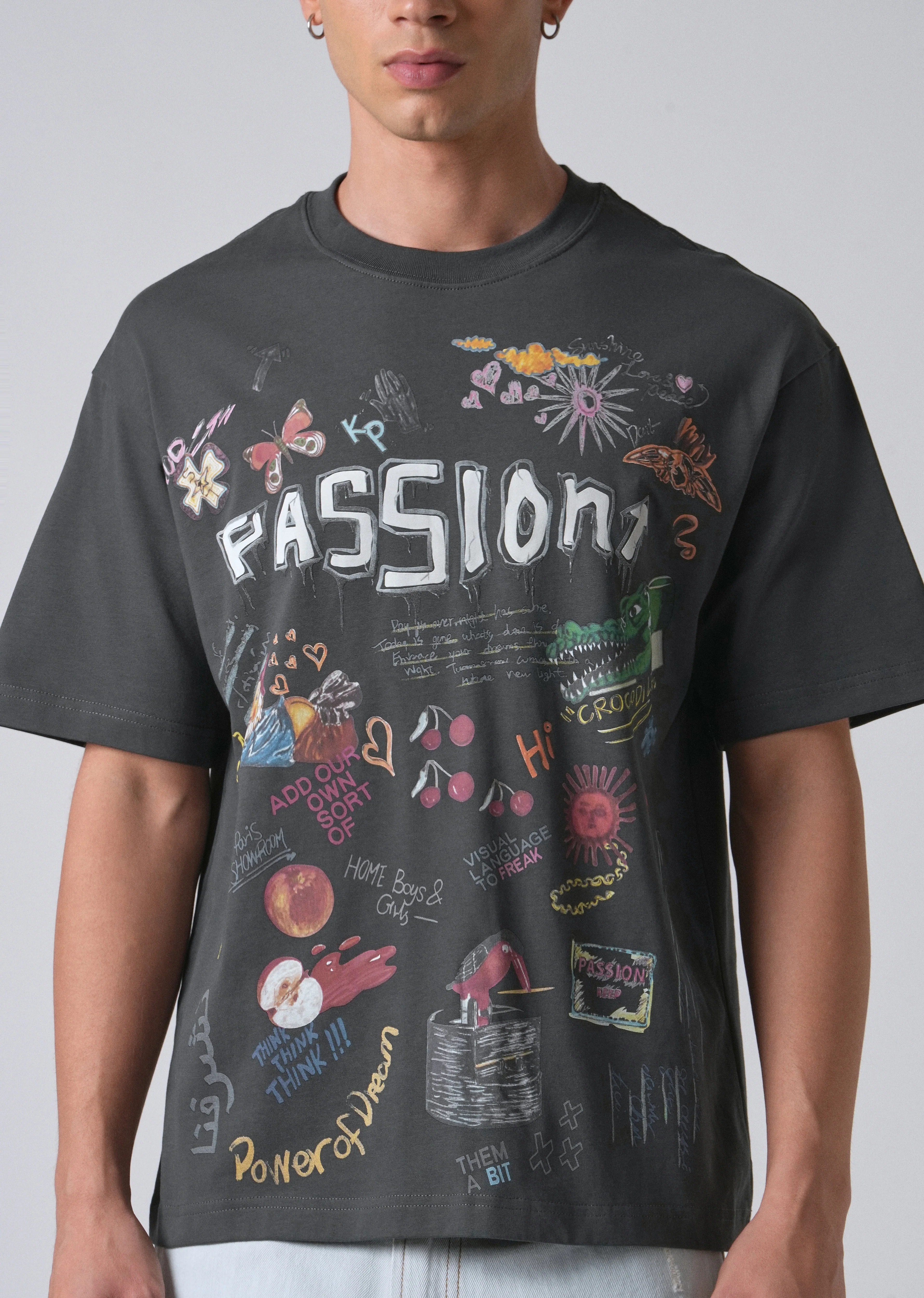 Passion Grey Printed Oversized T-shirt - Image 6