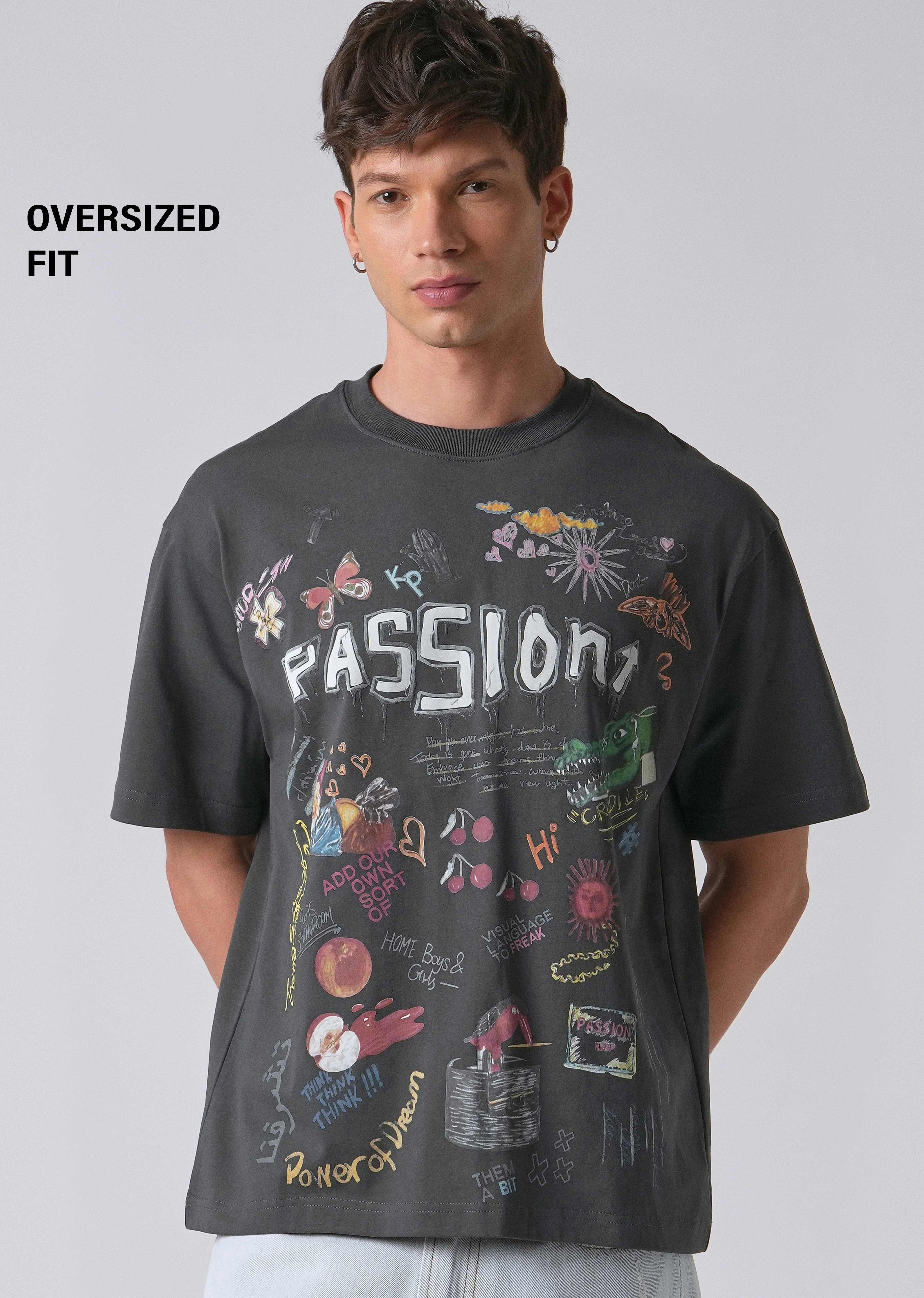 Passion Grey Printed Oversized T-shirt - Image 7