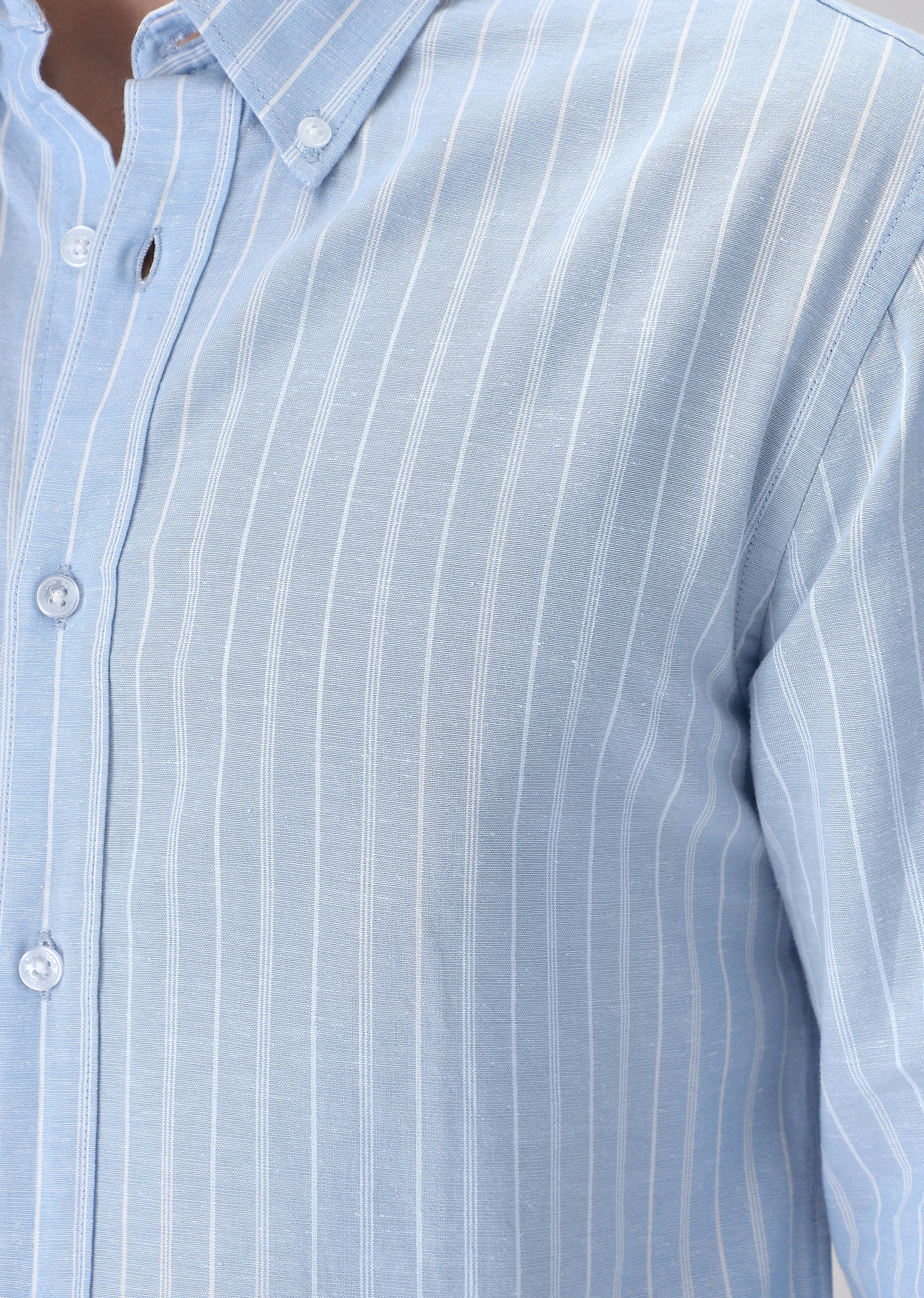 Pastel Blue Cotton Stripe Shirt - Image 2