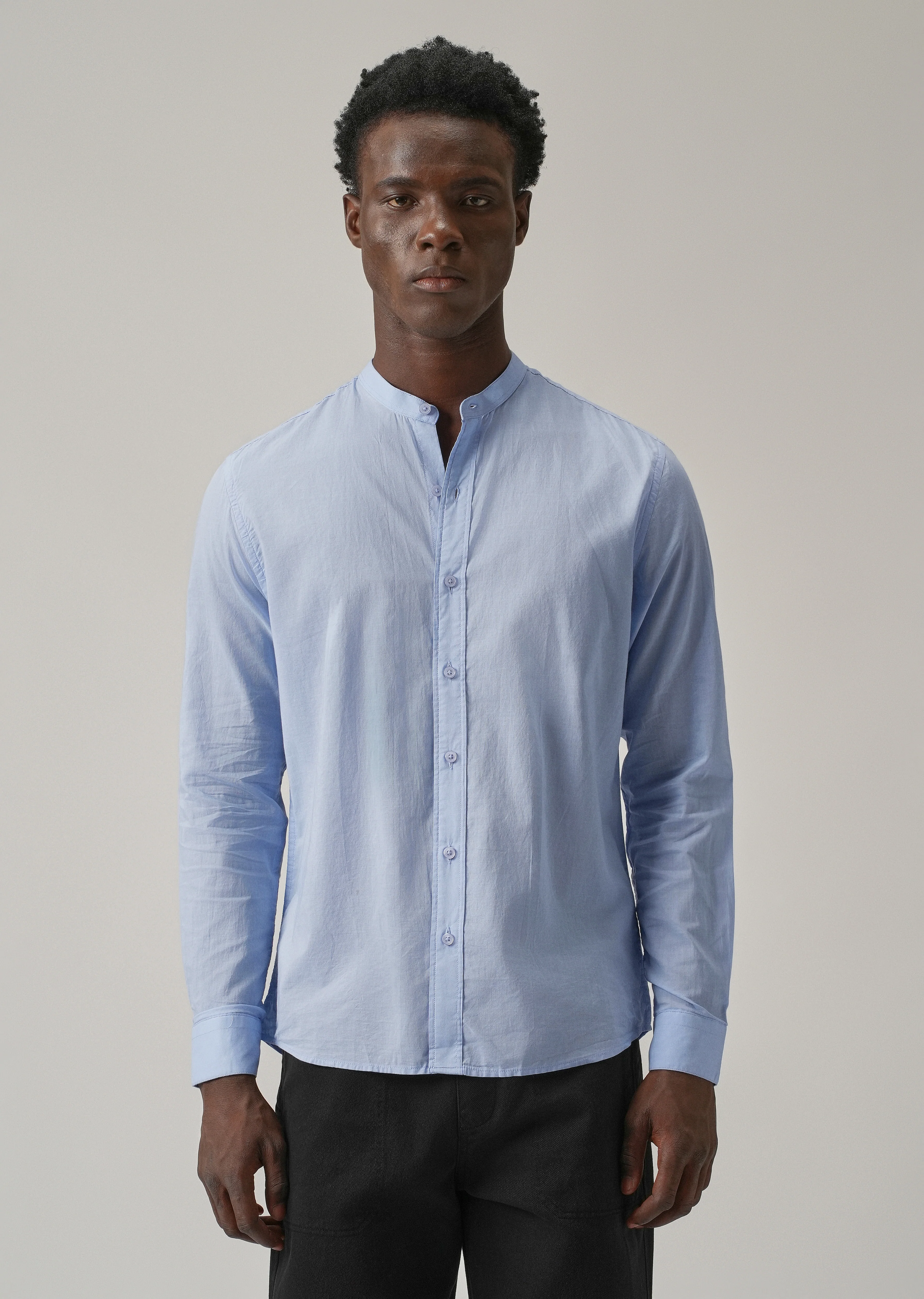 Pastel Blue Plain Cotton Shirt - Image 3