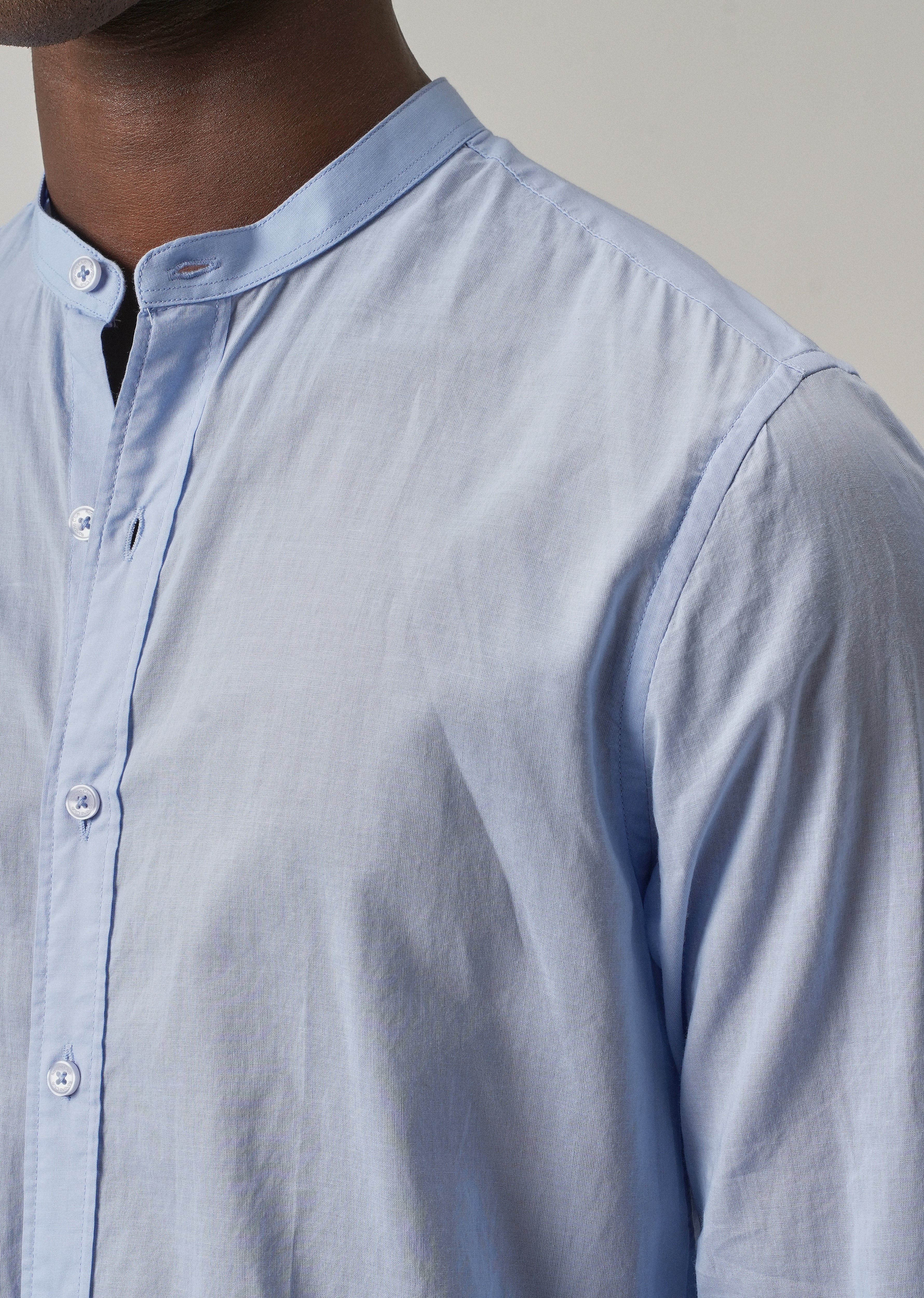 Pastel Blue Plain Cotton Shirt - Image 5