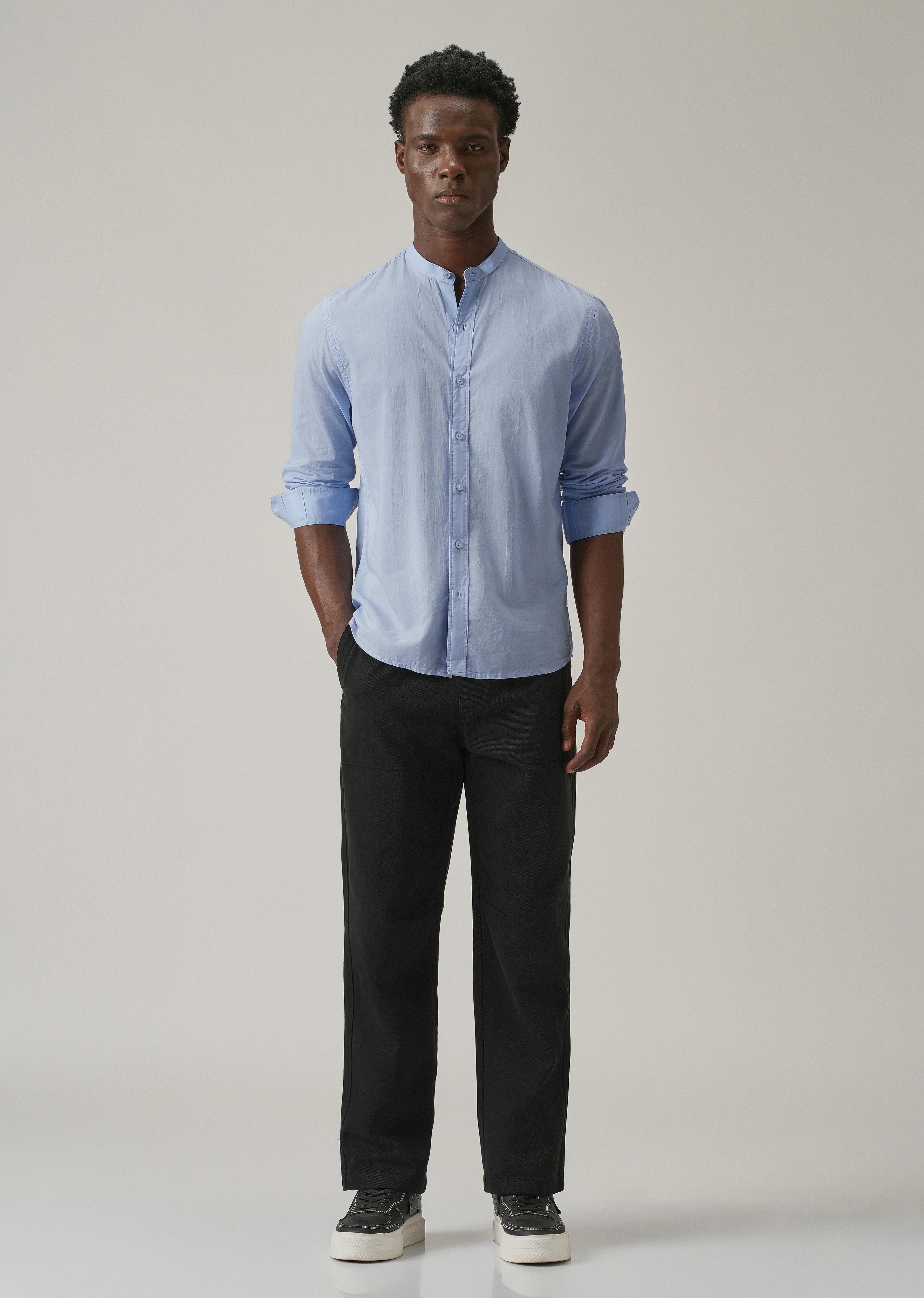 Pastel Blue Plain Cotton Shirt - Image 6