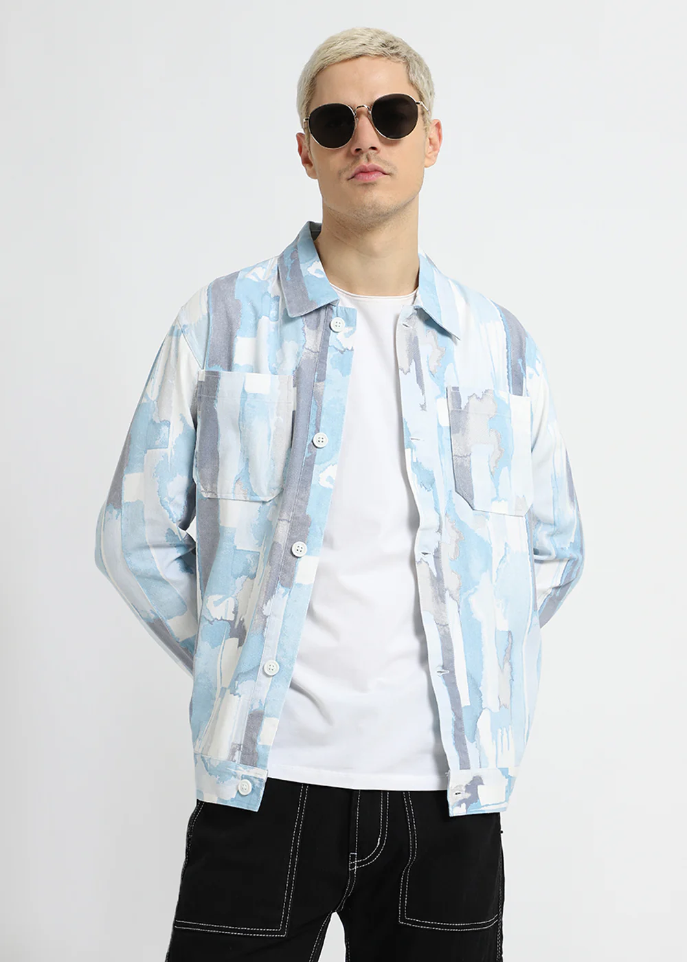 Pastel Blue Printed Summer Jacket - Image 3