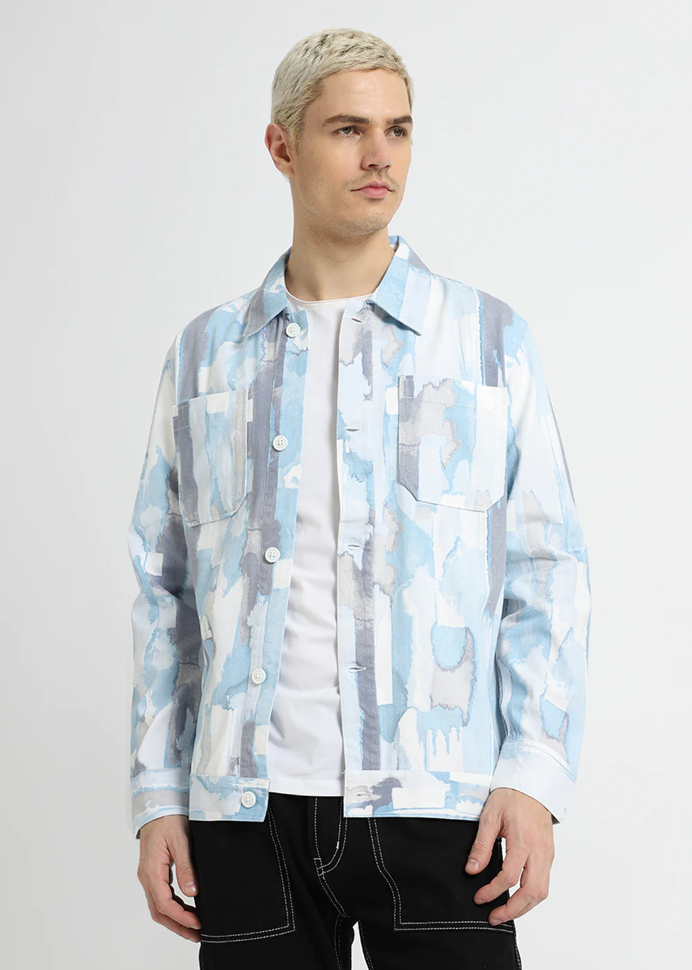 Pastel Blue Printed Summer Jacket - Image 4